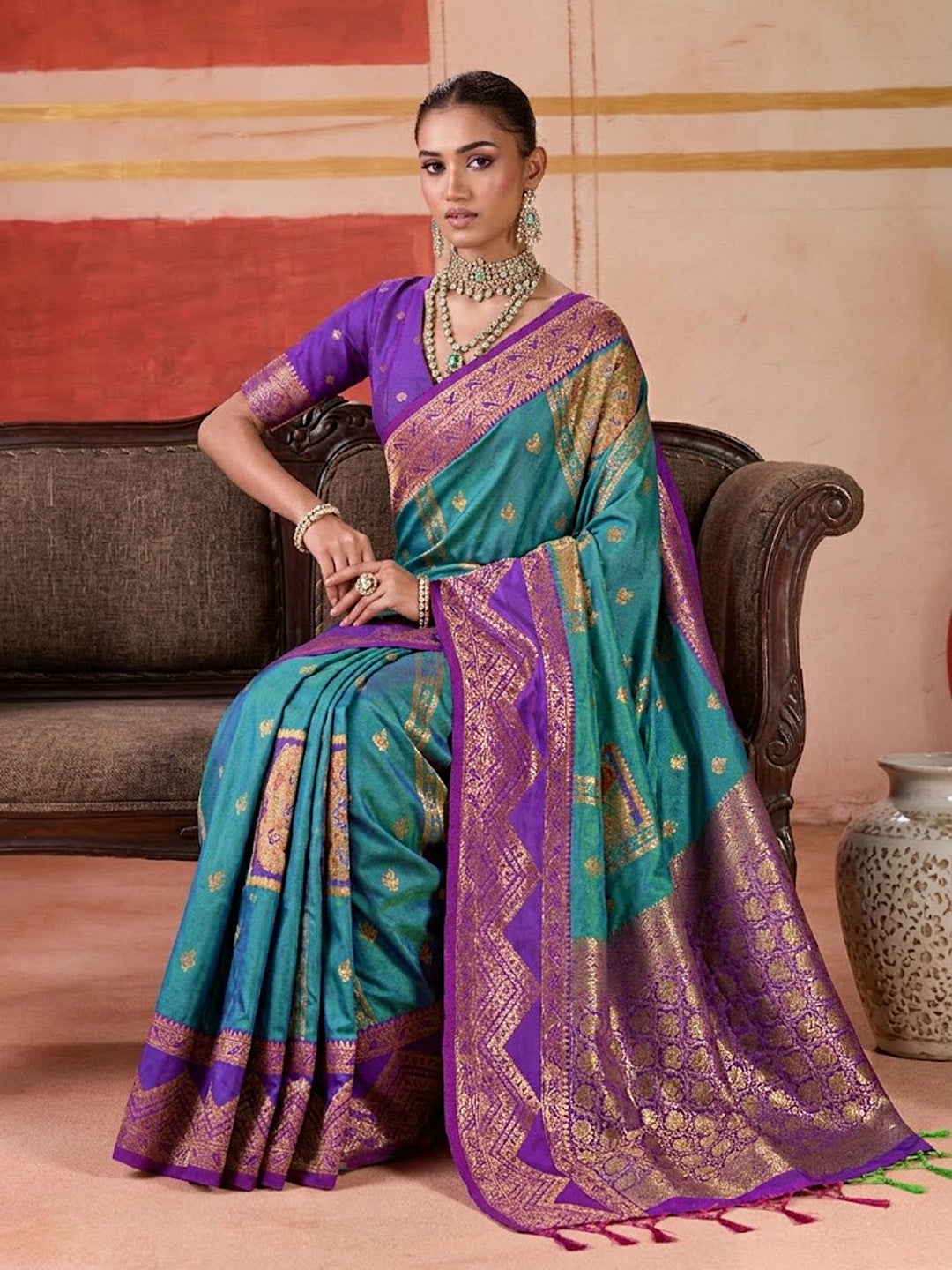 Urban Pallu Striped Silk Cotton Work Saree