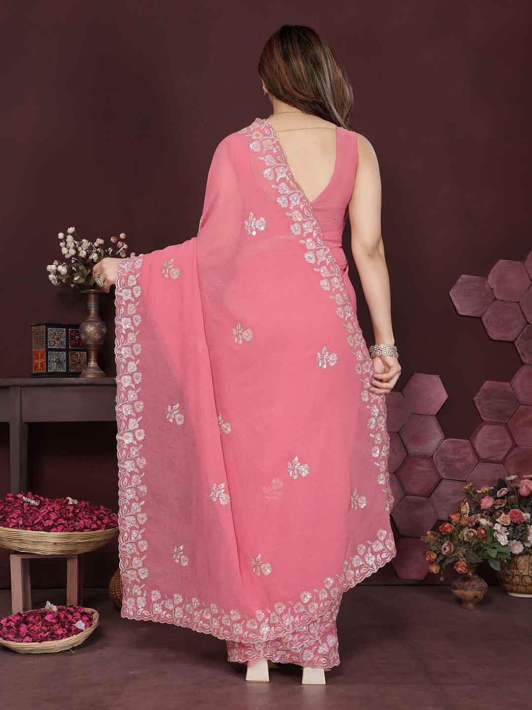 Urban Pallu Embroidered Poly Georgette Daily Saree