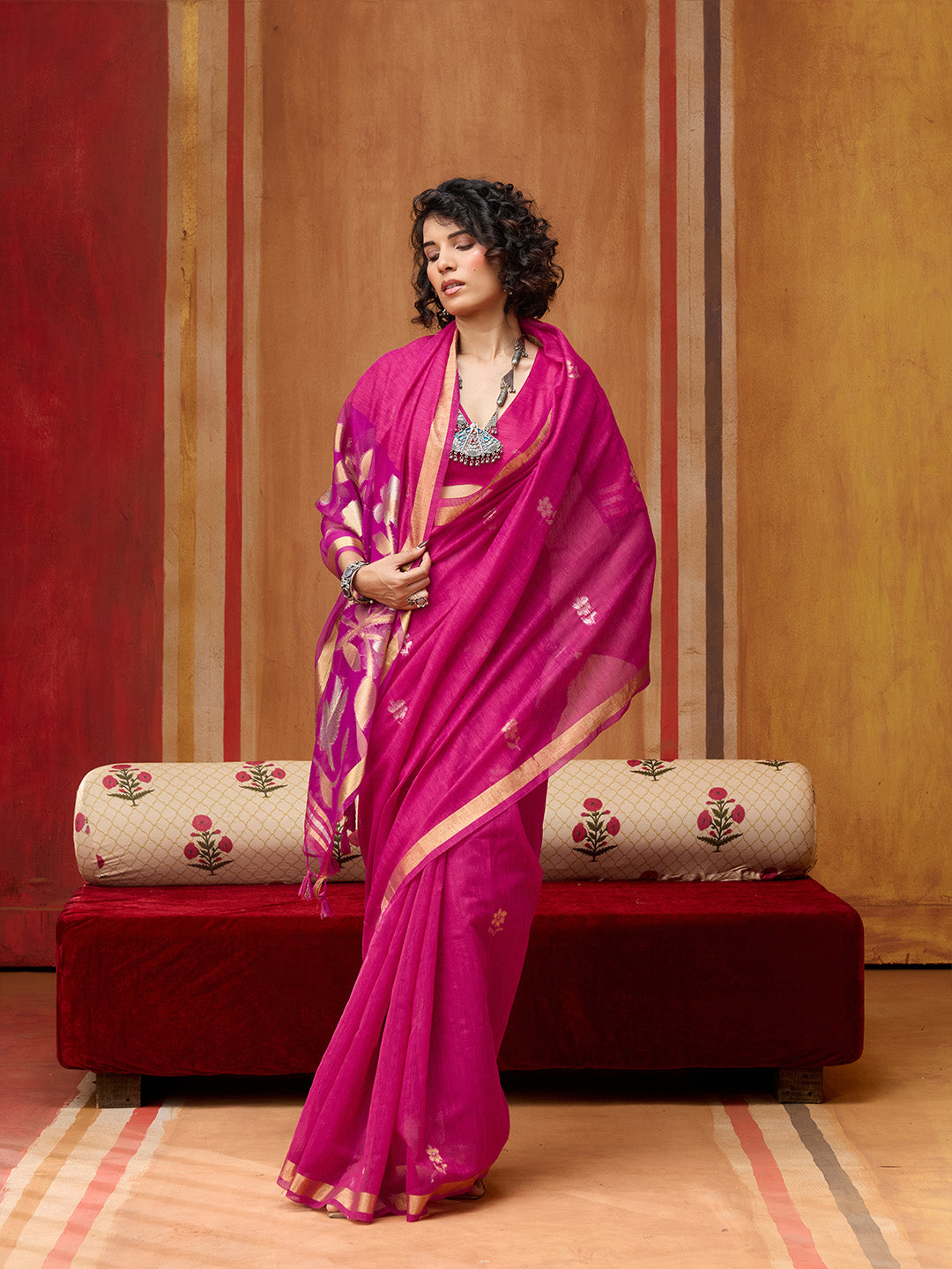Urban Pallu Striped Silk Cotton Work Saree
