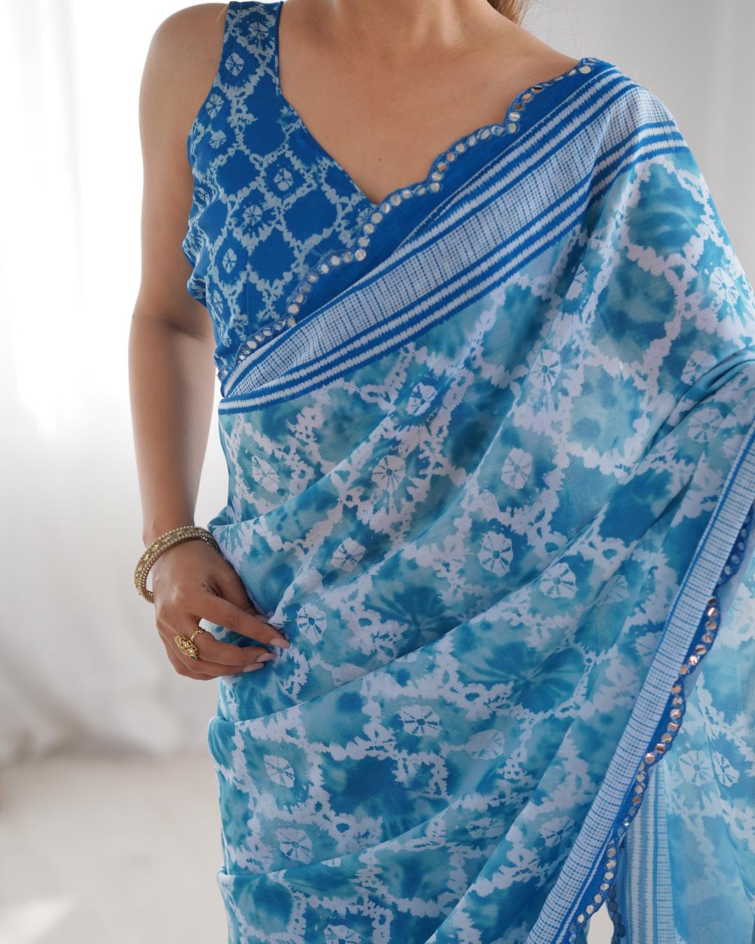 Urban Pallu Tie and Dye Mirror Work Silk Blend Saree