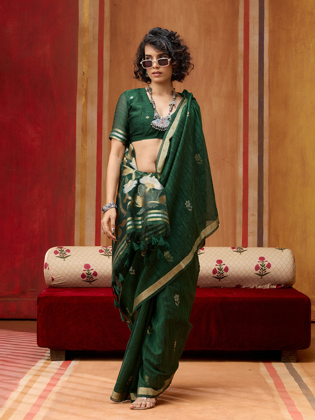 Urban Pallu Striped Silk Cotton Work Saree
