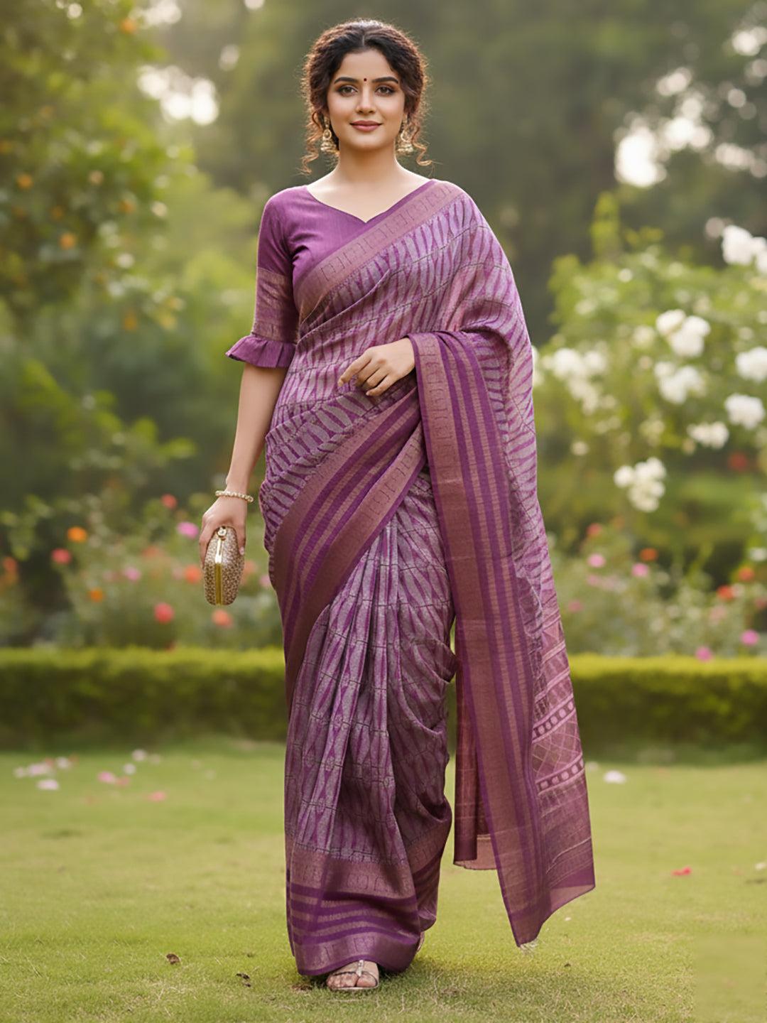 Urban Pallu Floral Sequinned Silk Blend Fusion Saree