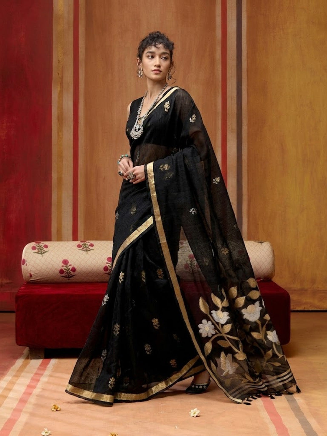 Urban Pallu Striped Silk Cotton Work Saree