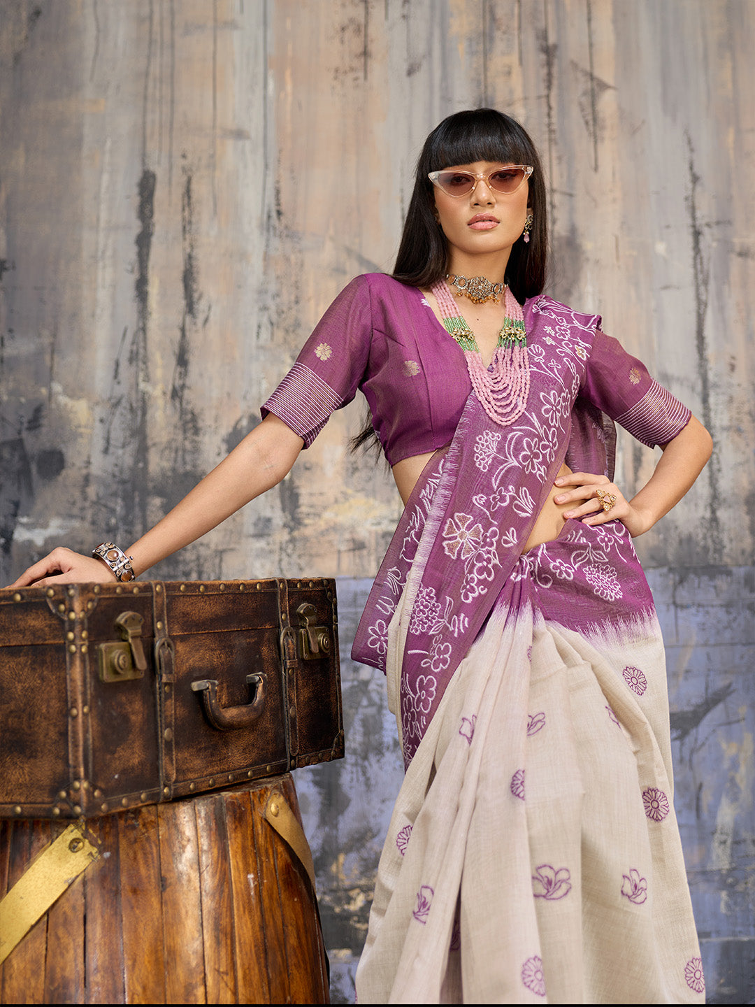 Urban Pallu Solid Silk Cotton Work Saree