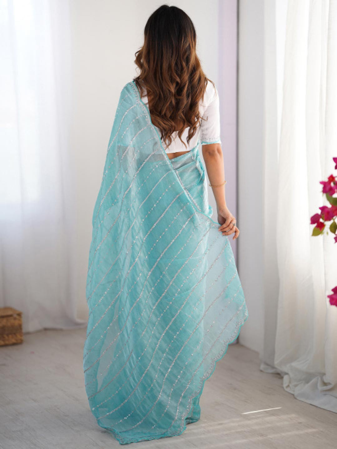Urban Pallu Embroidered Organza Festive Saree