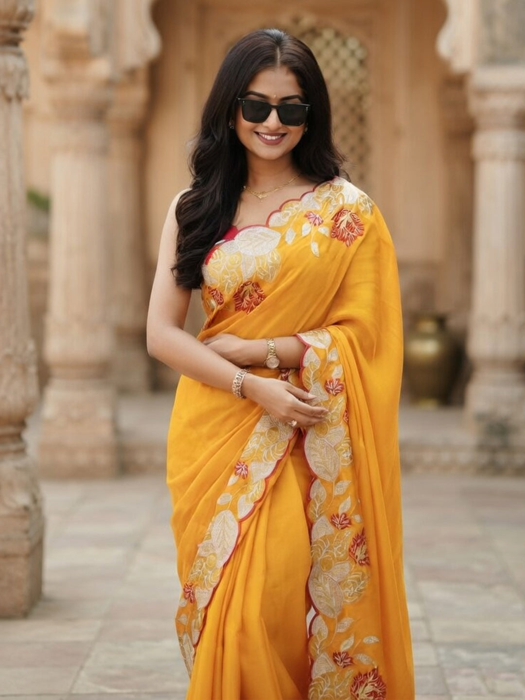 Urban Pallu Woven Design Poly Chiffon Traditional Saree