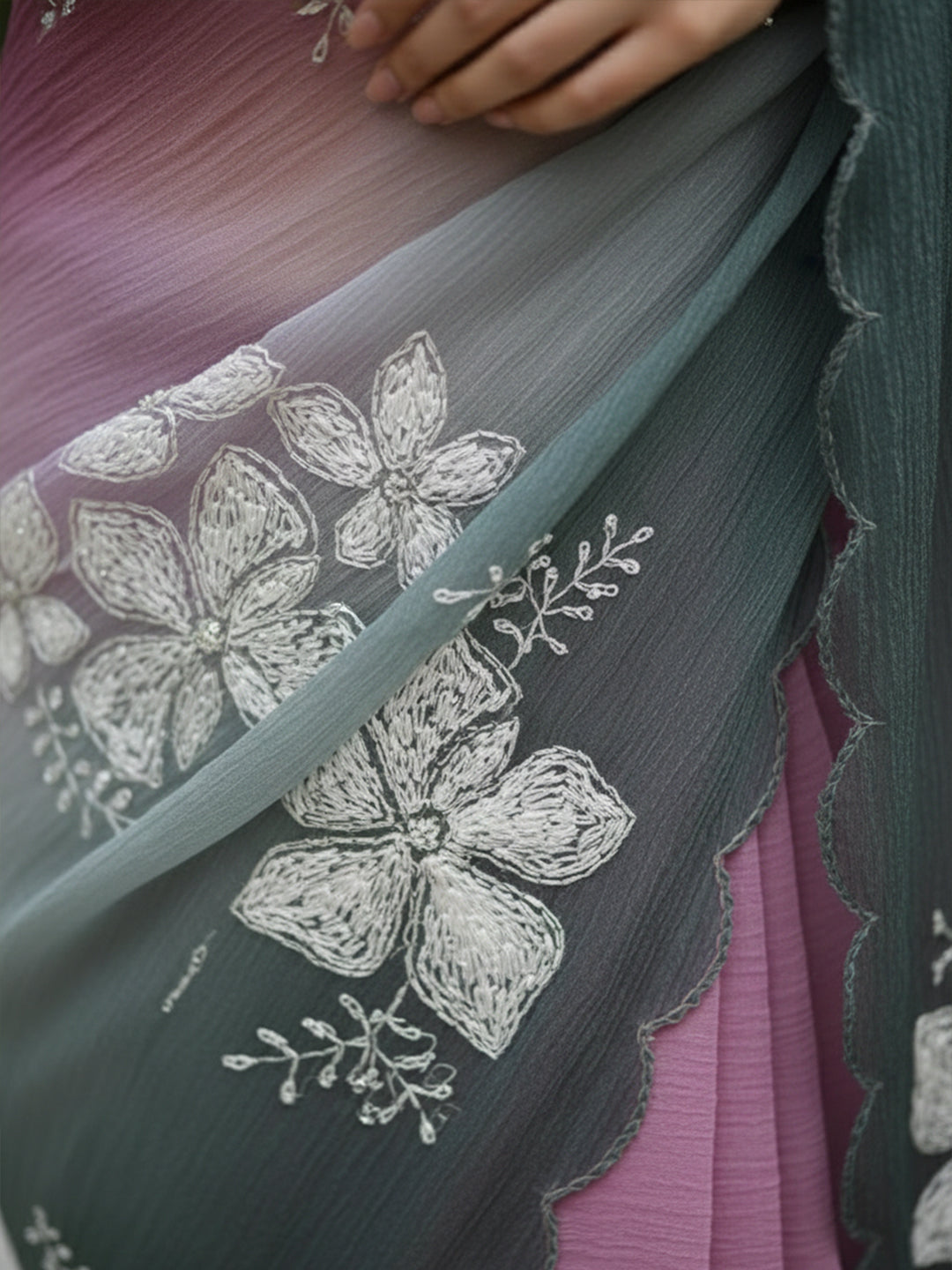 Urban Pallu Embroidered Poly Chiffon Daily Saree