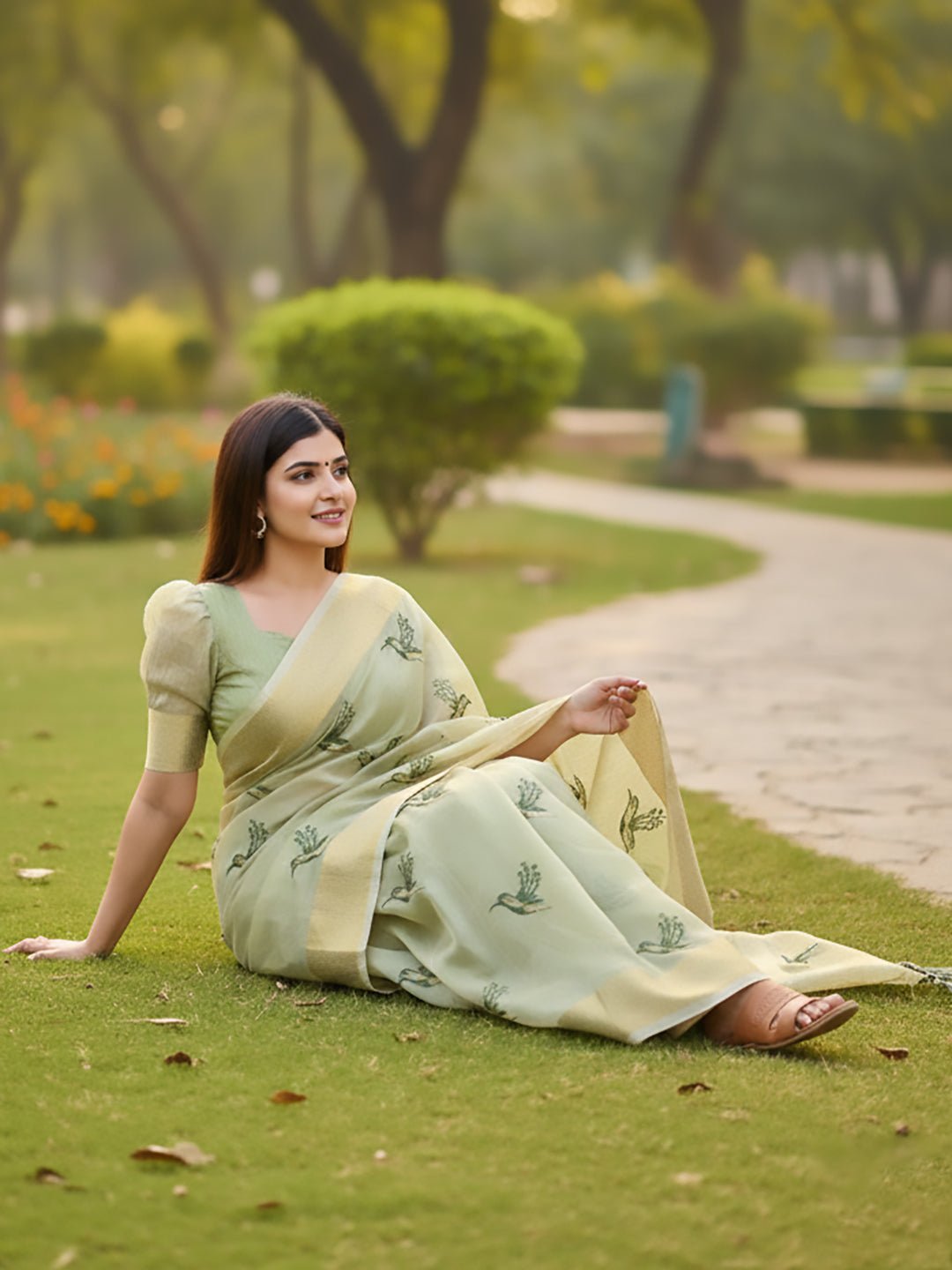 Urban Pallu Floral Sequinned Silk Blend Fusion Saree