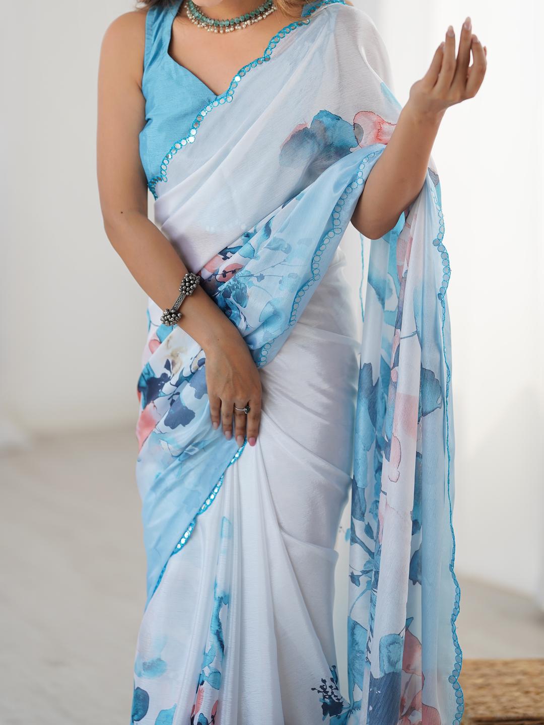 Urban Pallu Floral Sequinned Silk Blend Saree