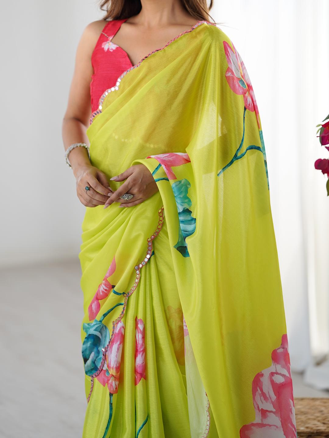 Urban Pallu Floral Sequinned Silk Blend Saree