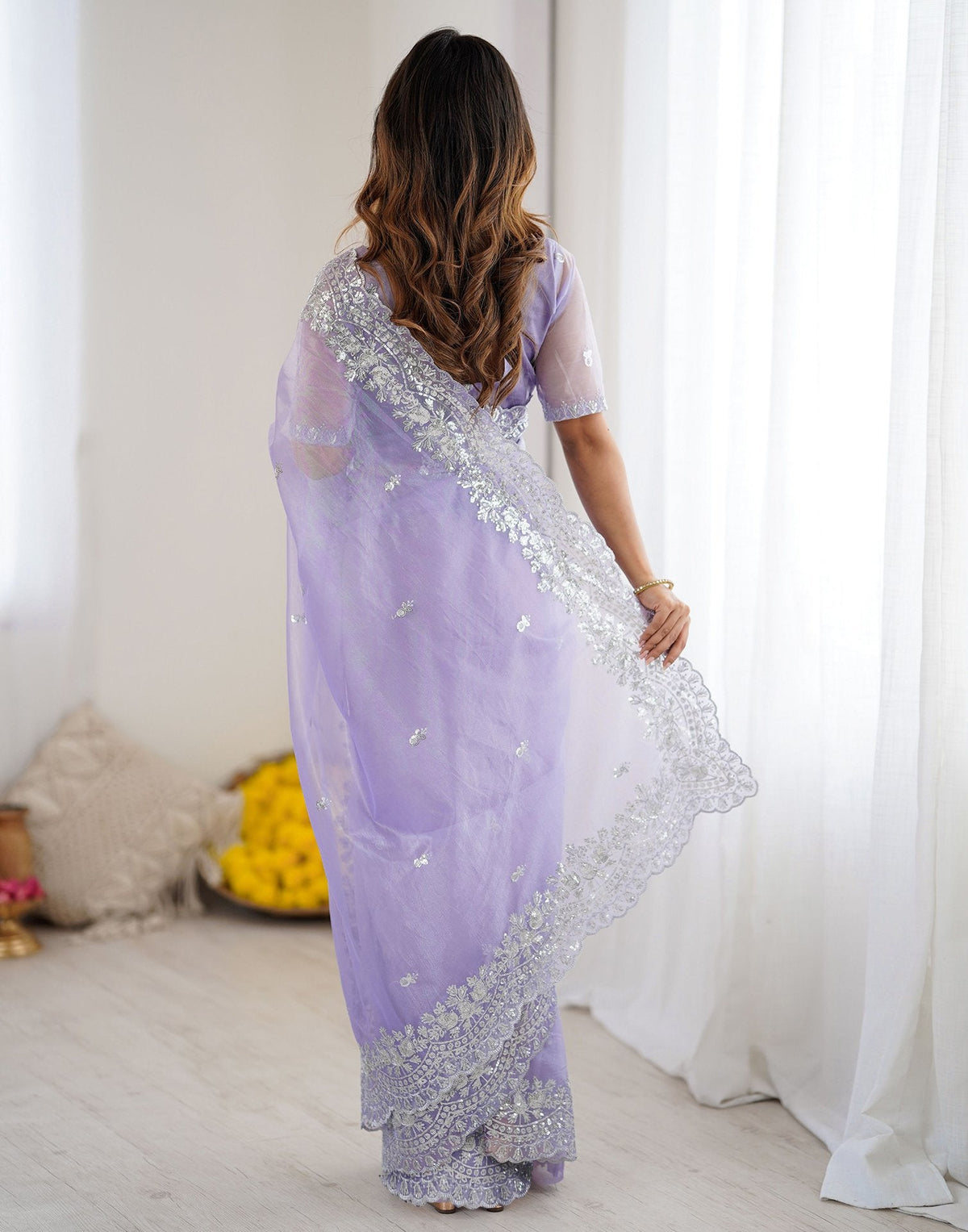 Urban Pallu Embroidered Organza Festive Saree
