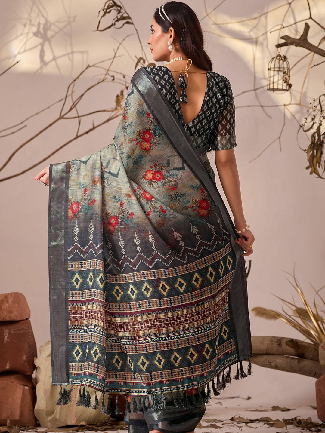 Urban Pallu Printed Pure Cotton Work Saree