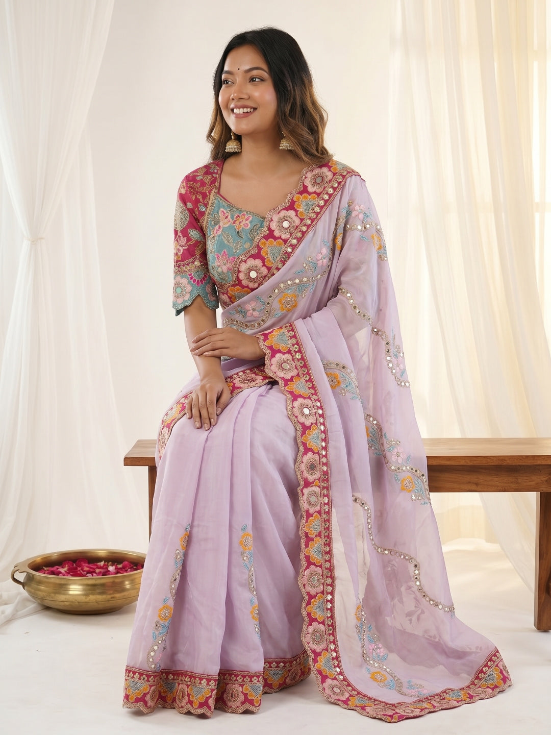 Urban Pallu Embroidered Silk Blend Festive Saree