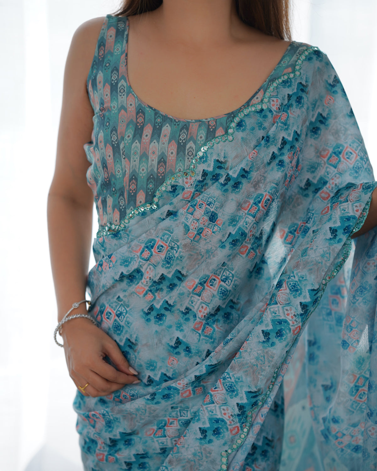 Urban Pallu Ethnic Motifs Sequinned Silk Blend Saree