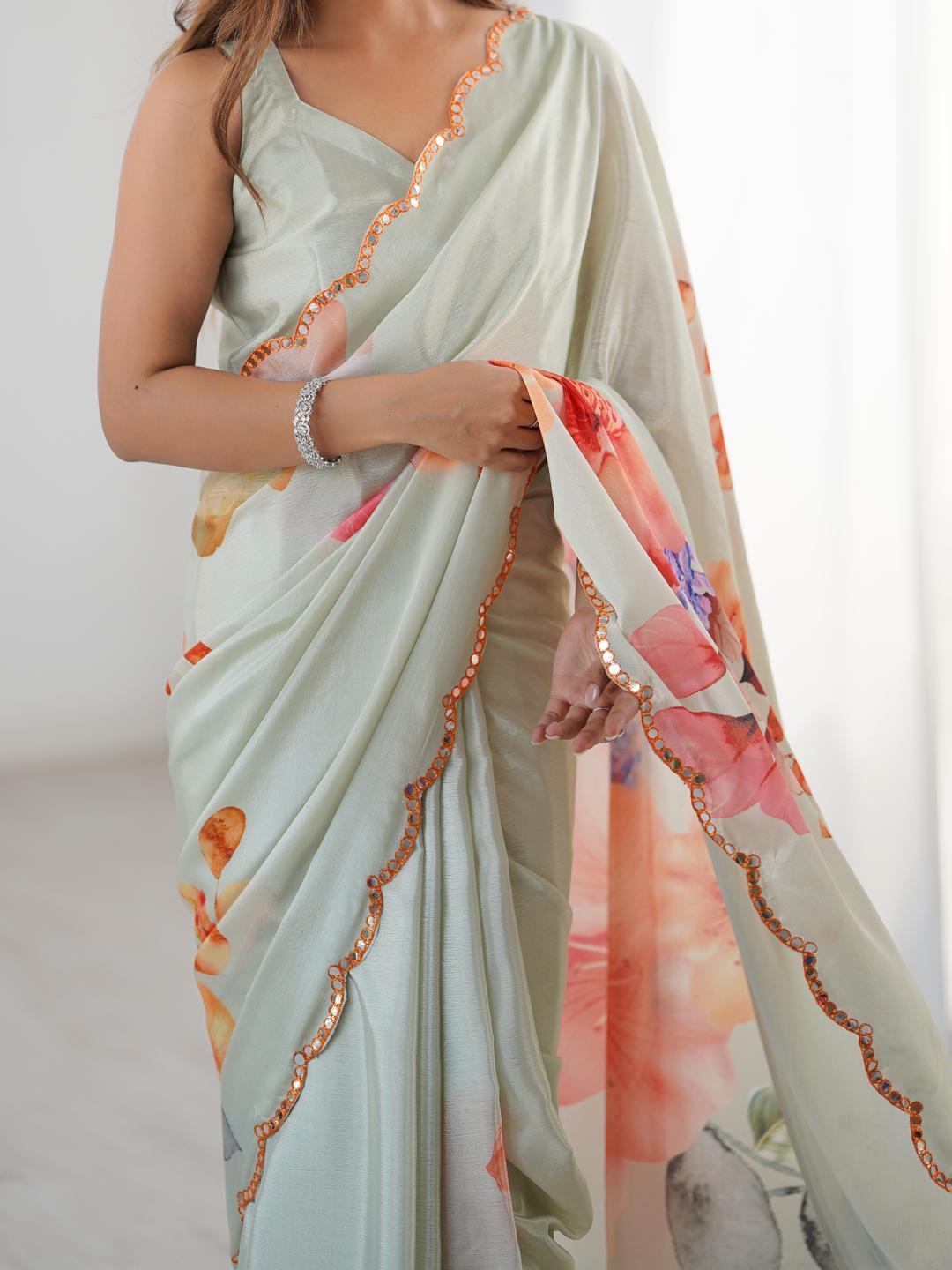 Urban Pallu Floral Sequinned Silk Blend Saree