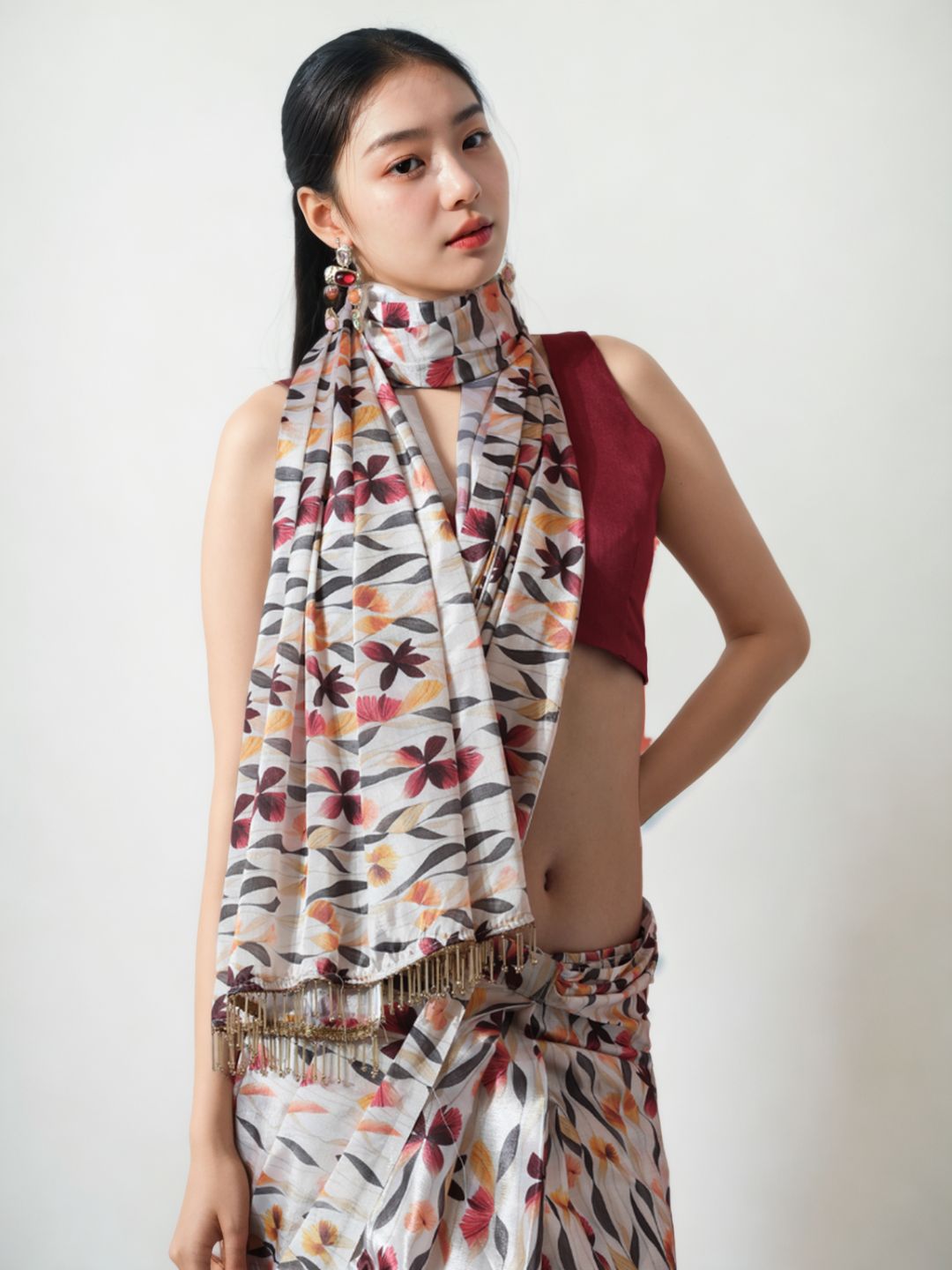 Urban Pallu Woven Design Silk Blend Fusion Saree