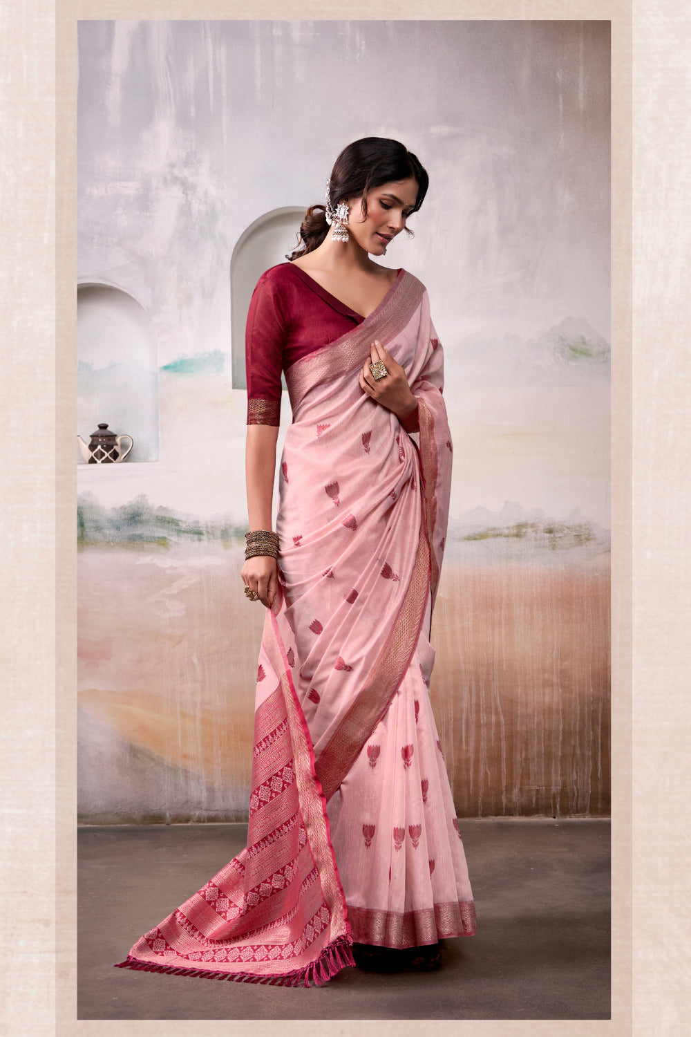 Urban Pallu Woven Design Cotton Blend Daily Saree