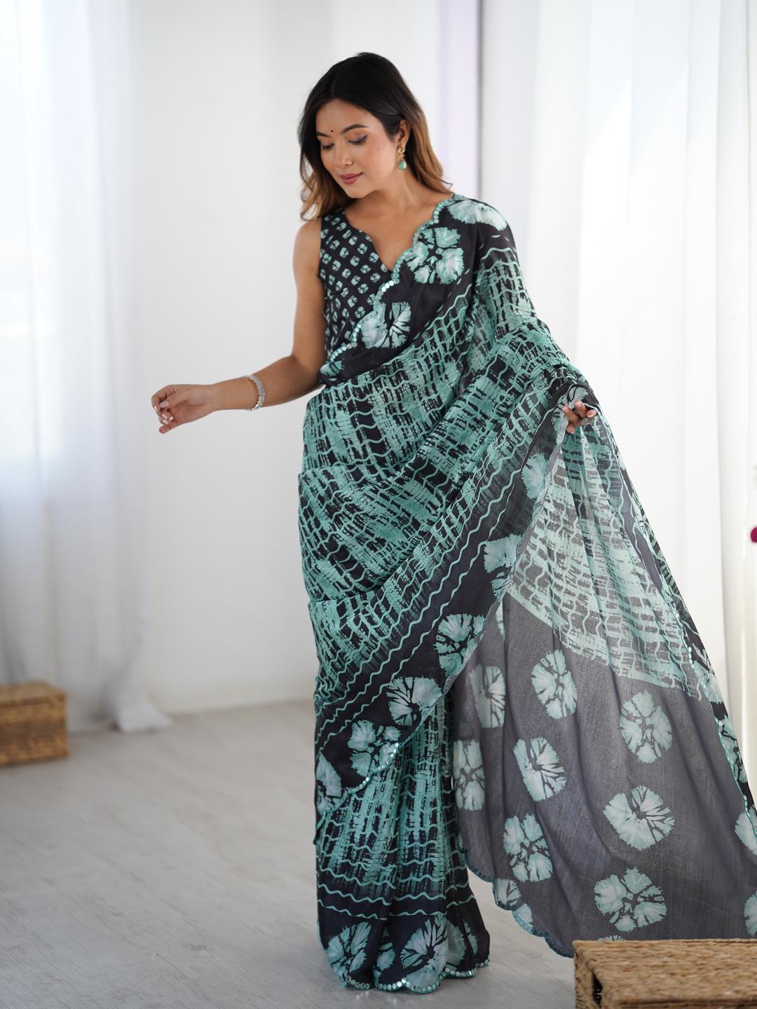 Urban Pallu Tie and Dye Sequinned Silk Blend Saree