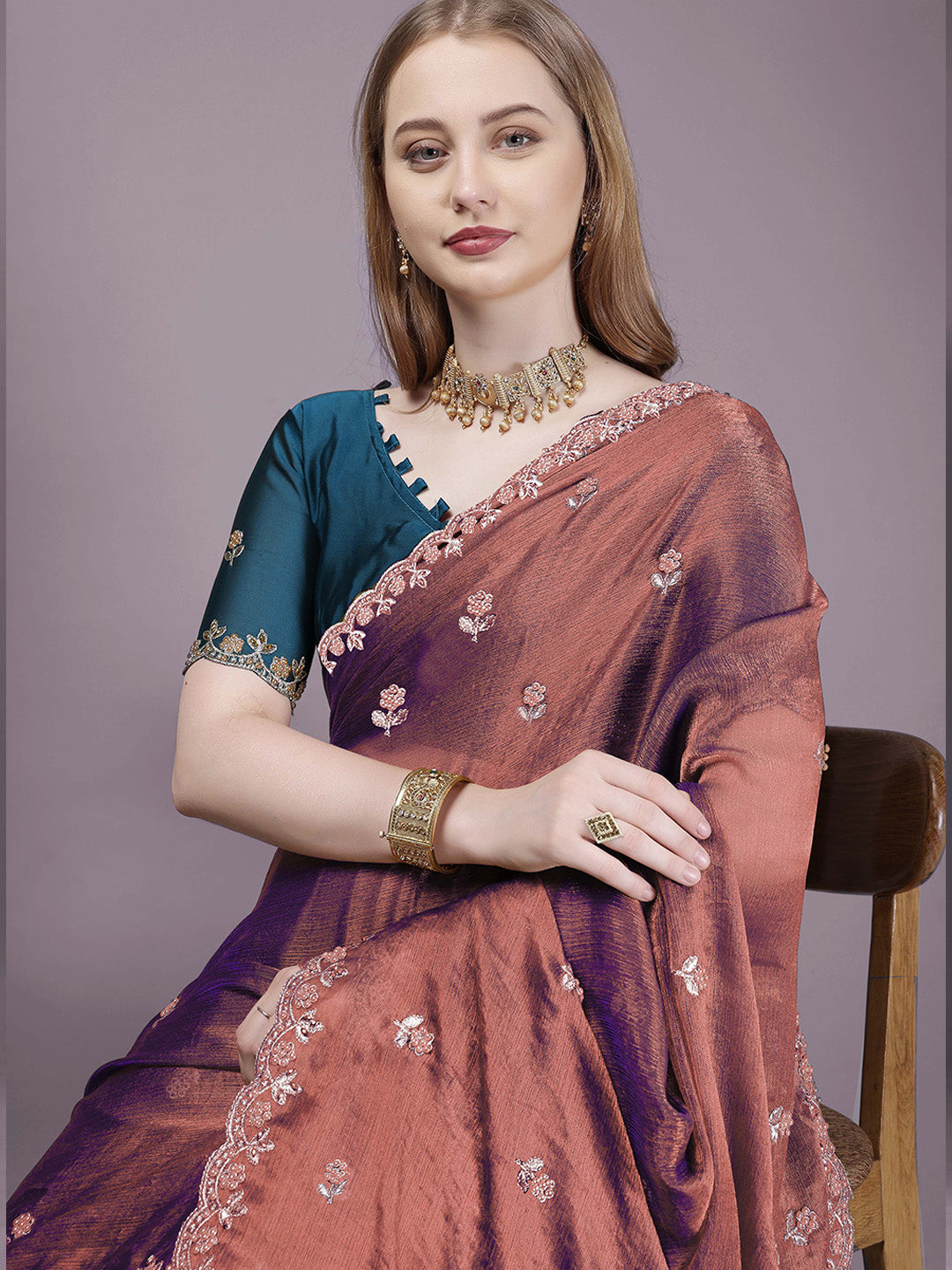 Urban Pallu Embroidered Organza Fusion Saree