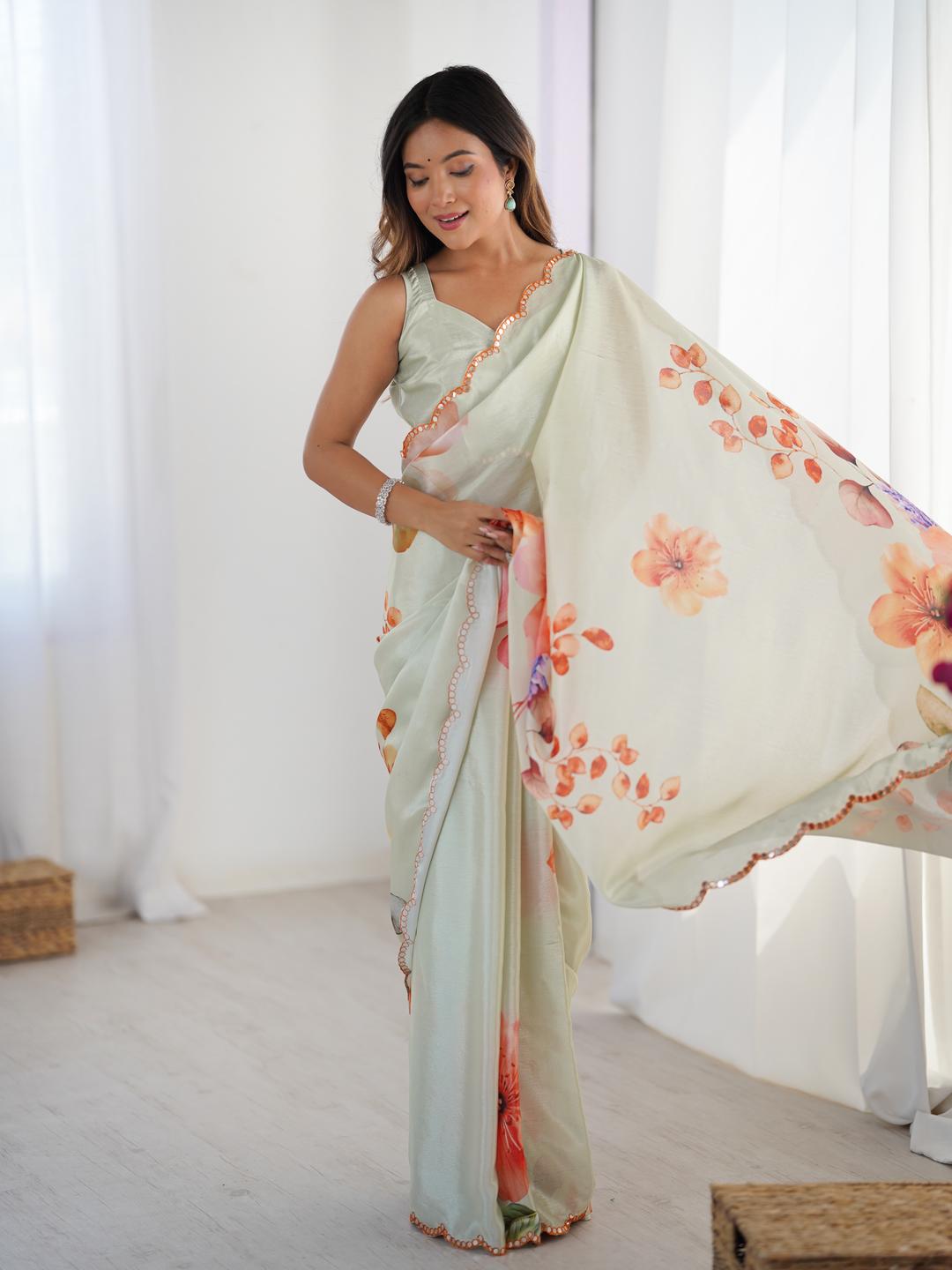 Urban Pallu Floral Sequinned Silk Blend Saree