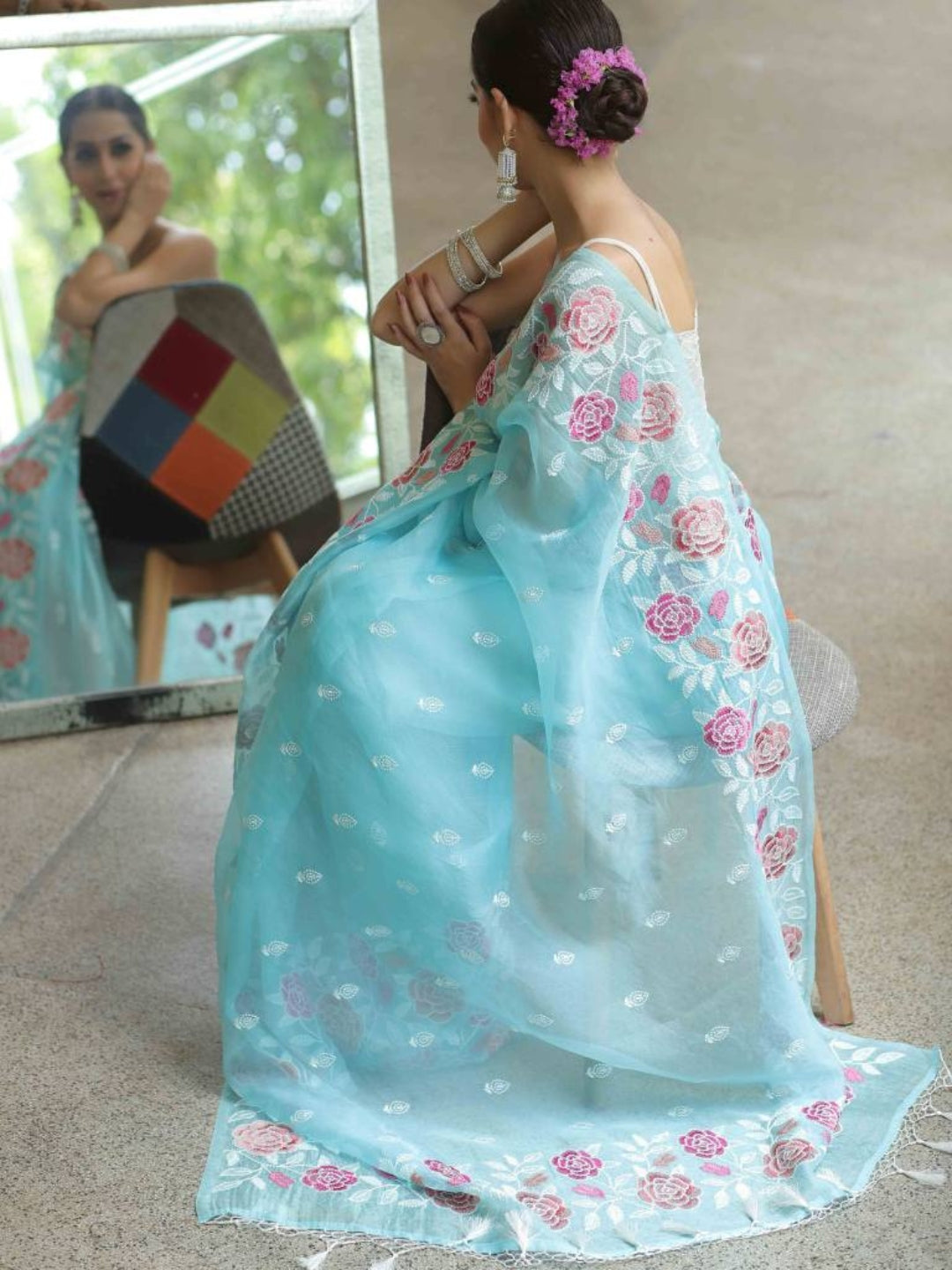Urban Pallu Embroidered Organza Festive Saree