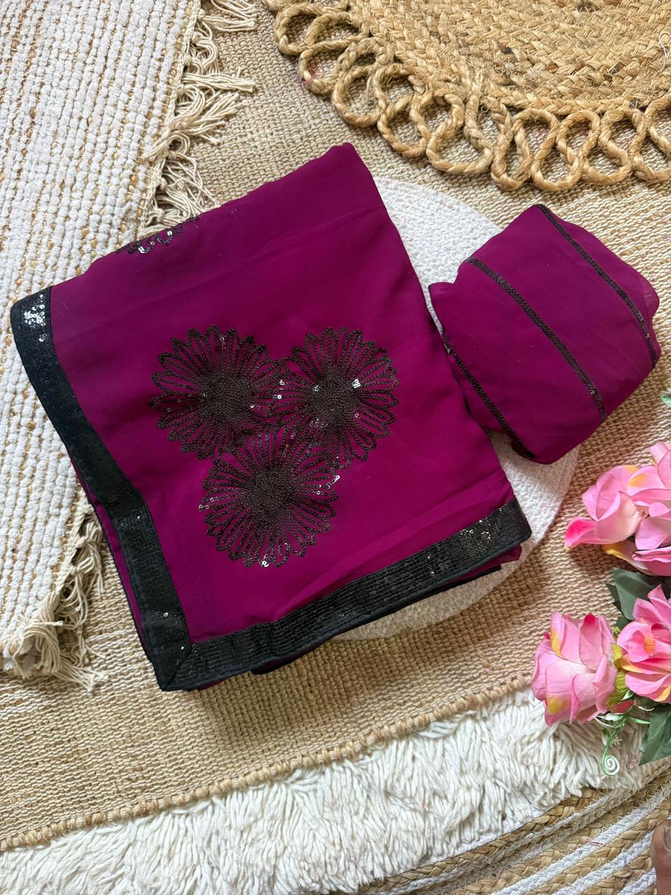 Urban Pallu Embroidered Poly Georgette Festive Saree