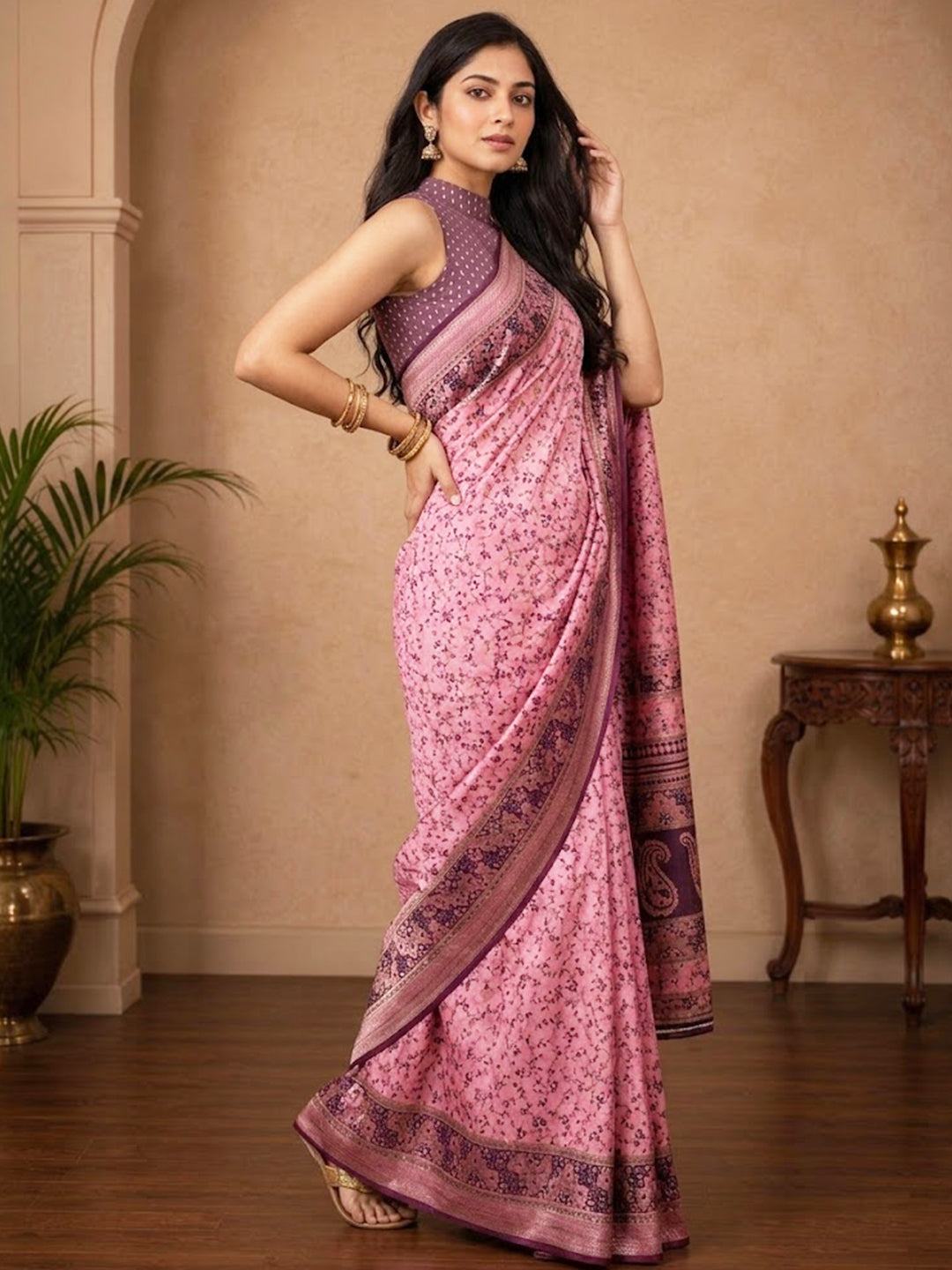 Urban Pallu Printed Silk Blend Festive Saree