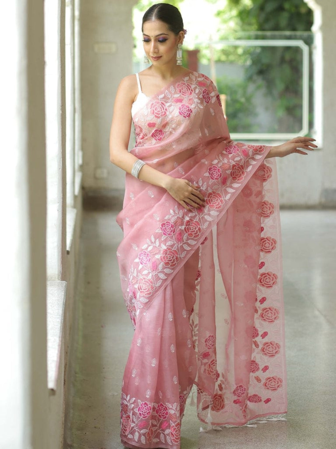 Urban Pallu Embroidered Organza Festive Saree