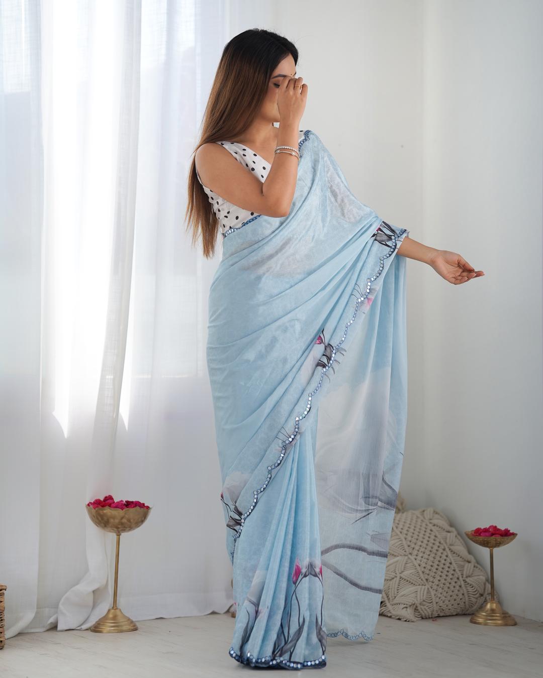 Urban Pallu Floral Sequinned Silk Blend Saree