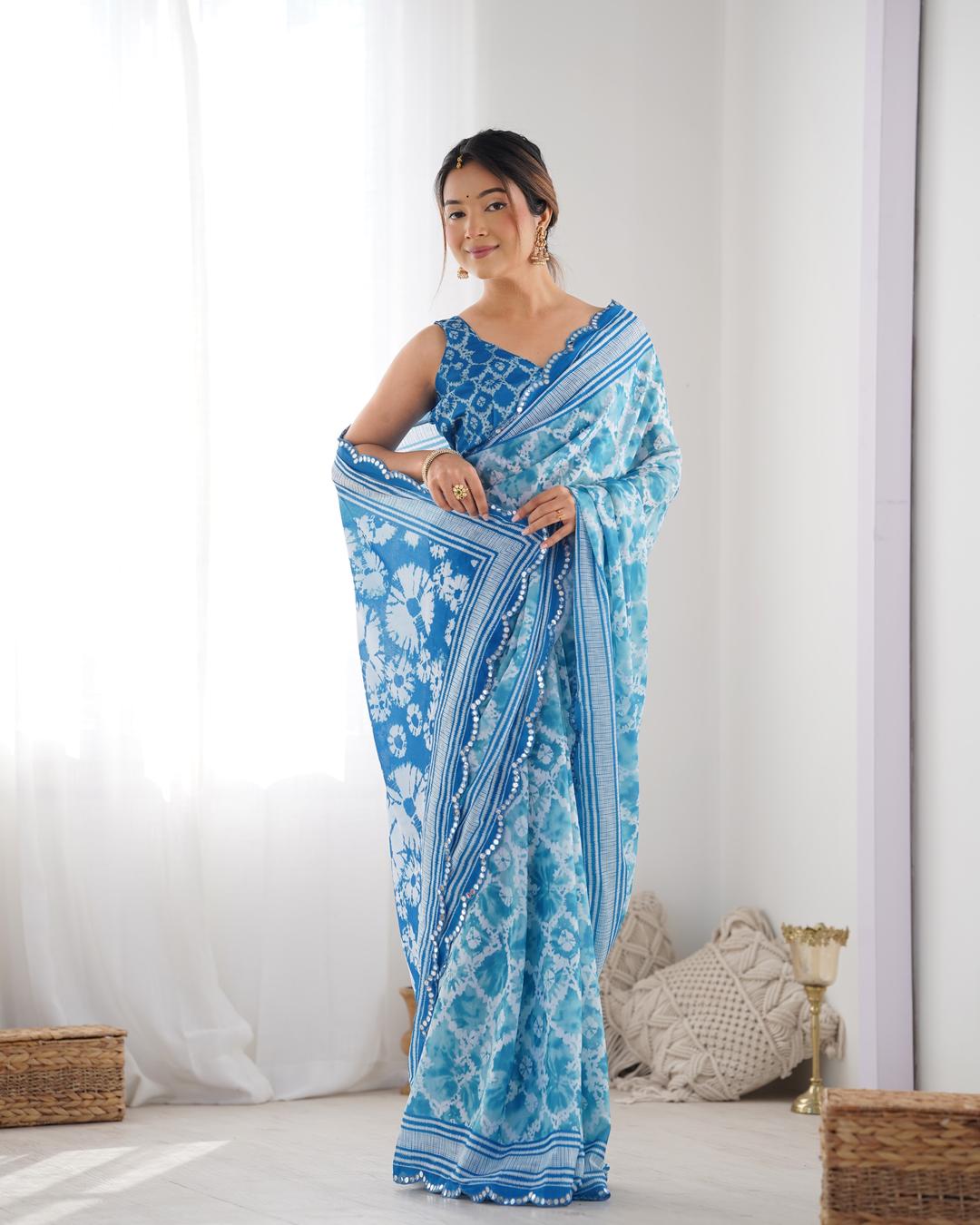 Urban Pallu Tie and Dye Mirror Work Silk Blend Saree