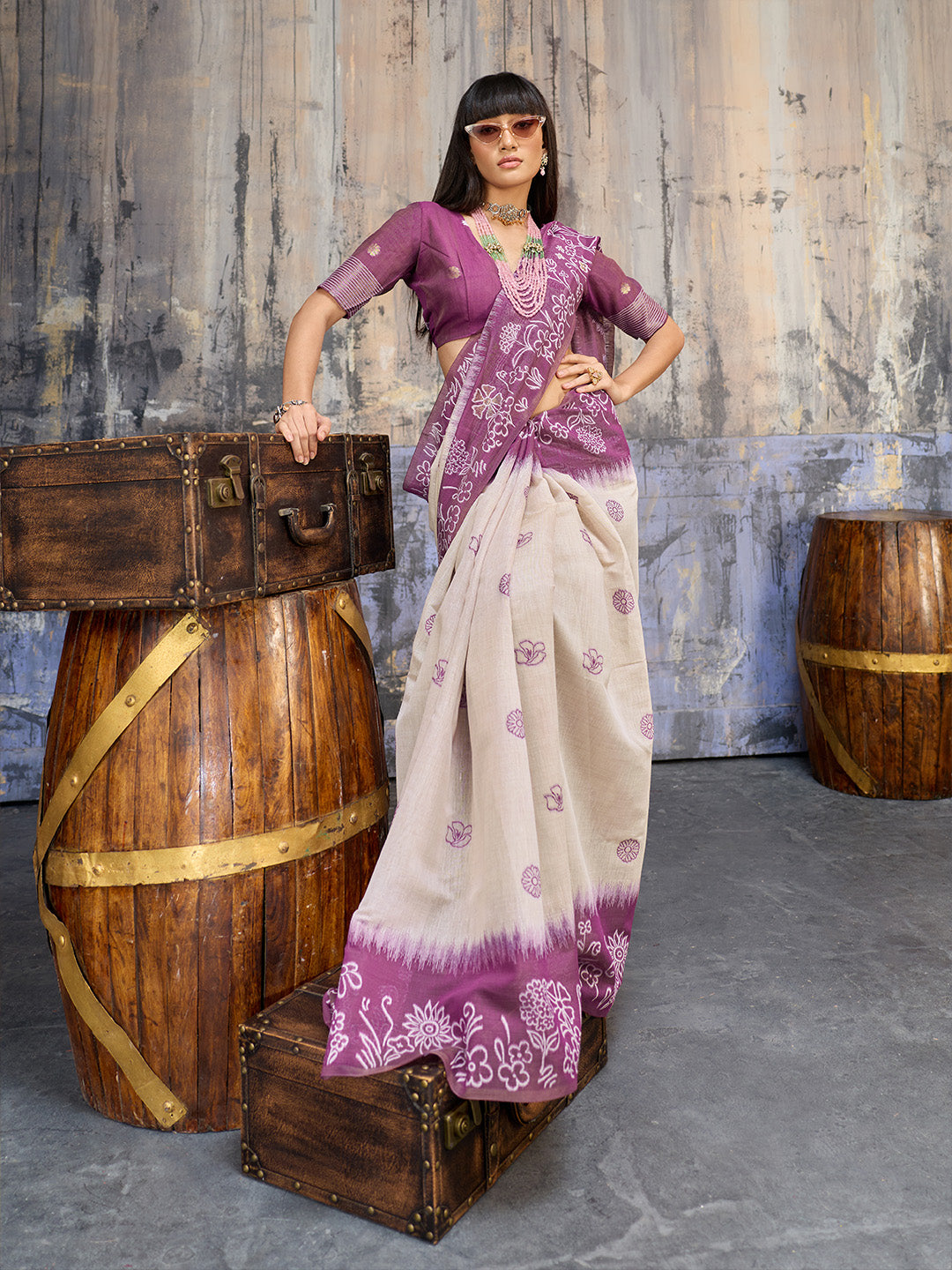 Urban Pallu Solid Silk Cotton Work Saree