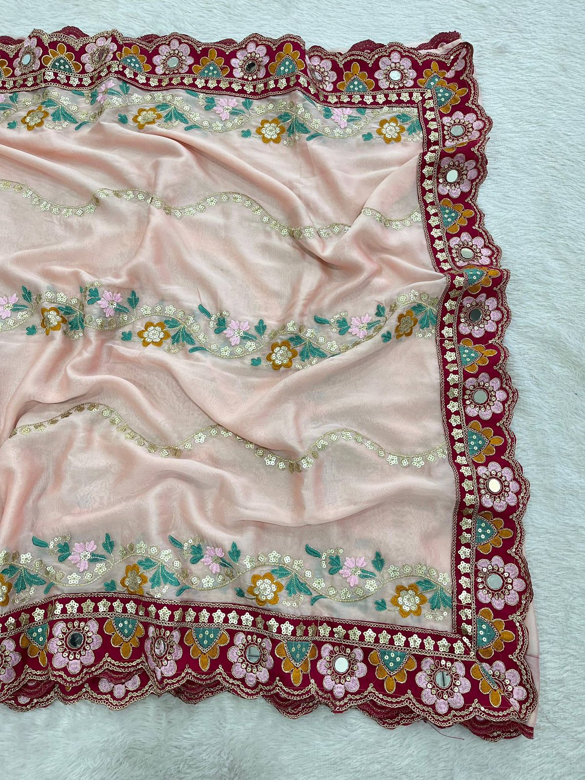 Urban Pallu Embroidered Silk Blend Festive Saree