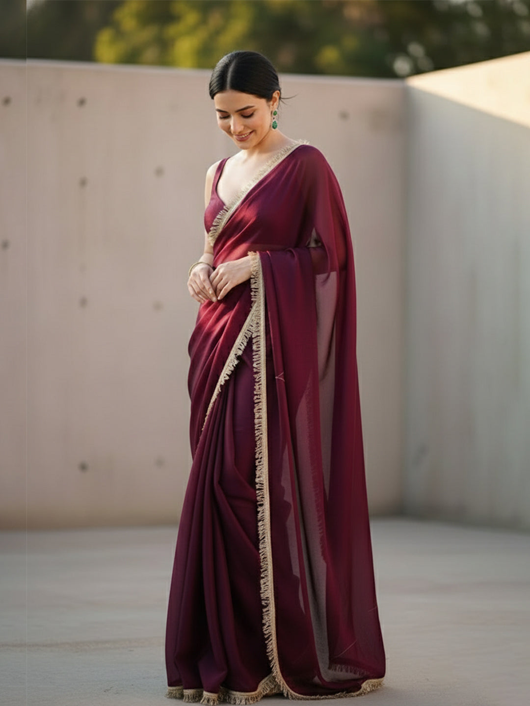 Urban Pallu Solid Poly Georgette Daily Saree