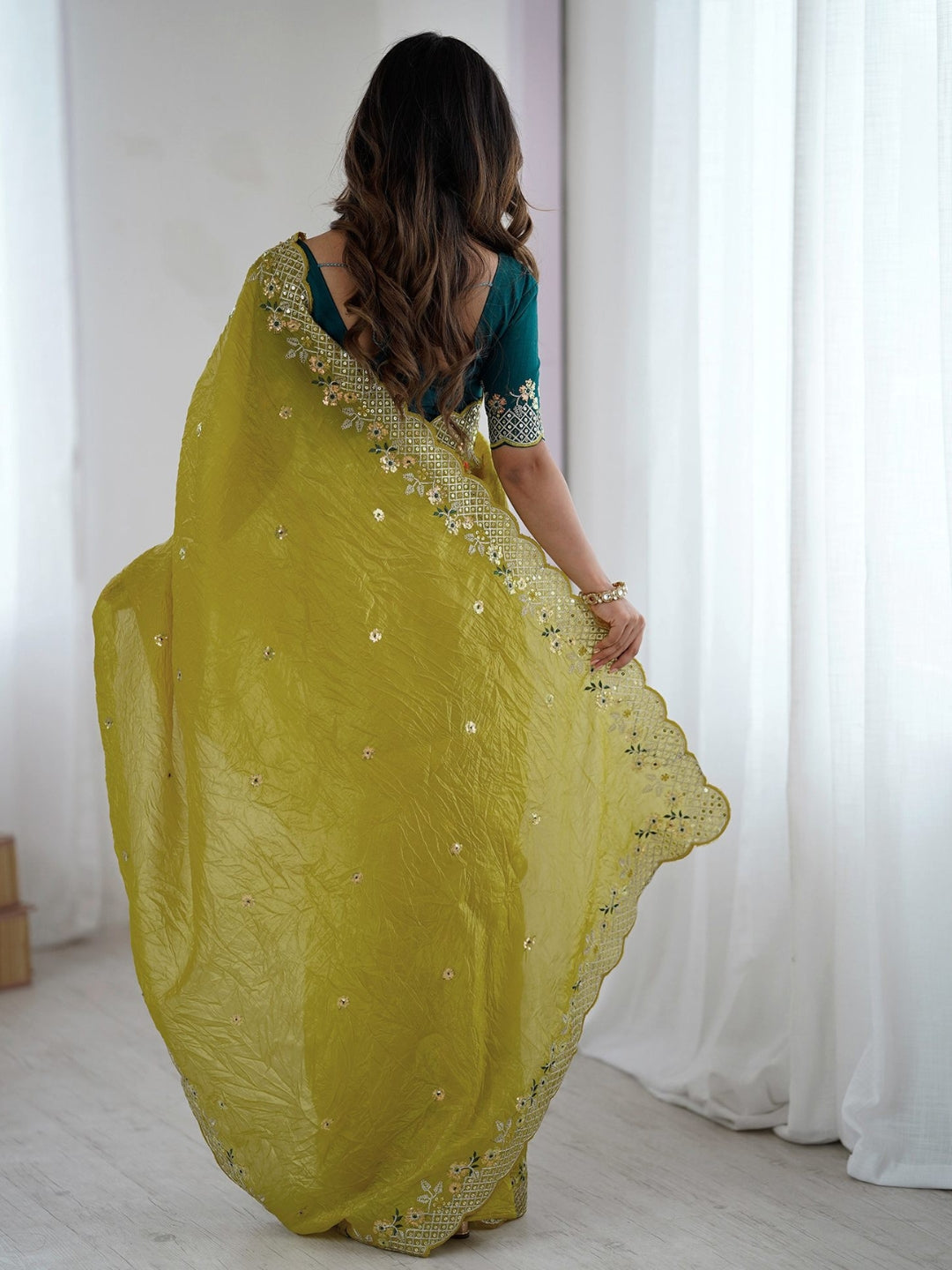 Urban Pallu Embroidered Tissue Festive Saree