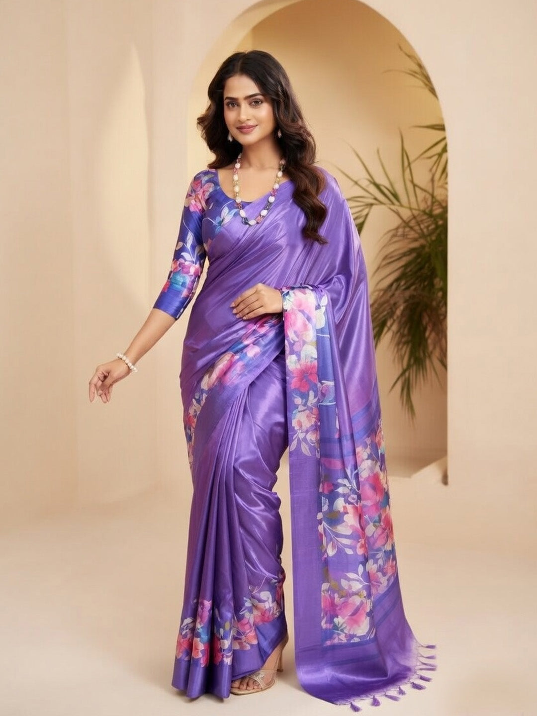 Urban Pallu Printed Satin Work Saree