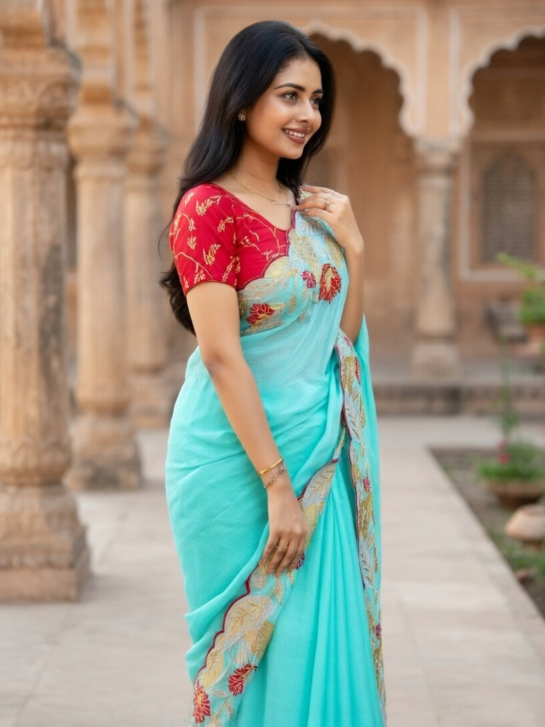 Urban Pallu Woven Design Poly Chiffon Traditional Saree