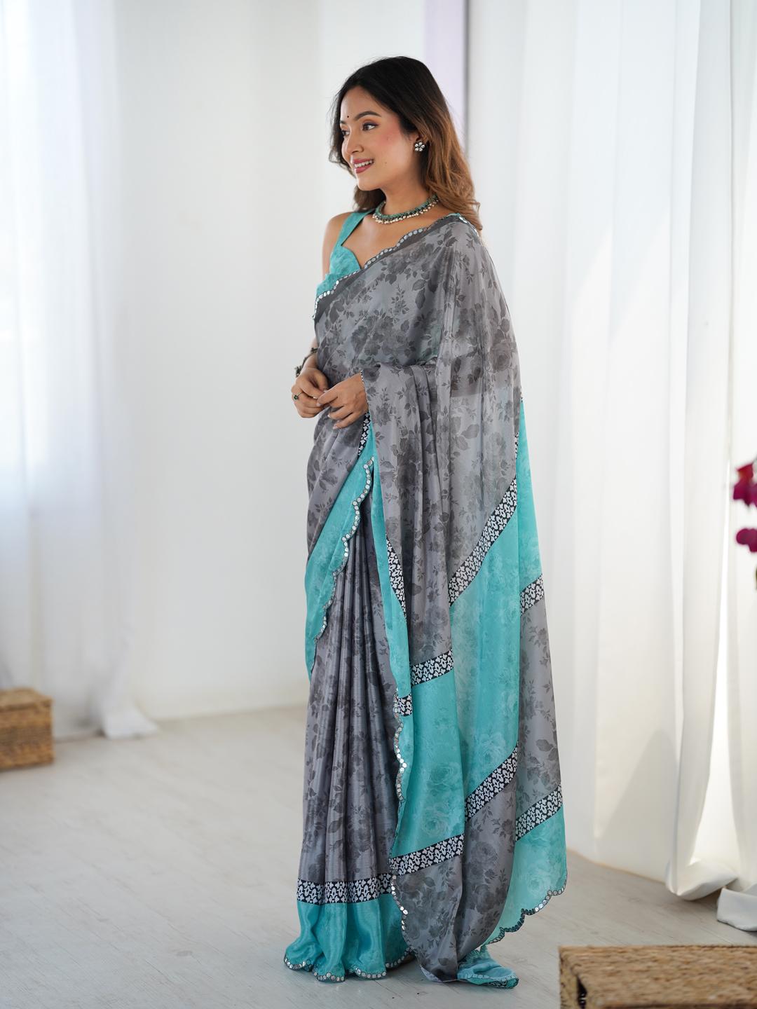 Urban Pallu Floral Sequinned Silk Blend Saree