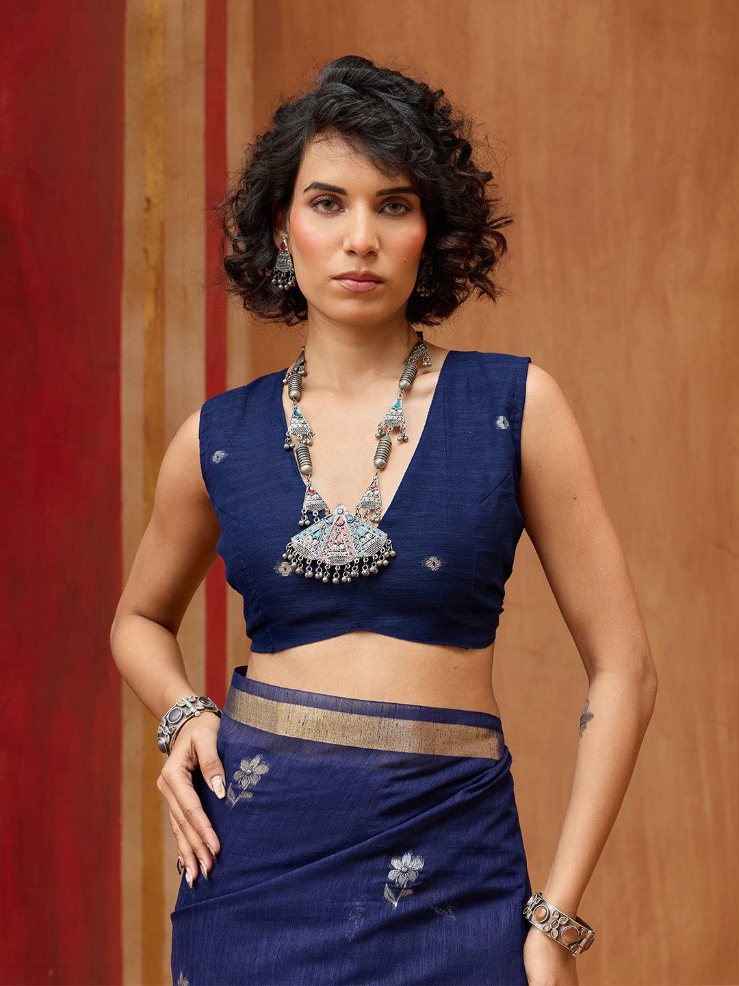 Urban Pallu Striped Silk Cotton Work Saree