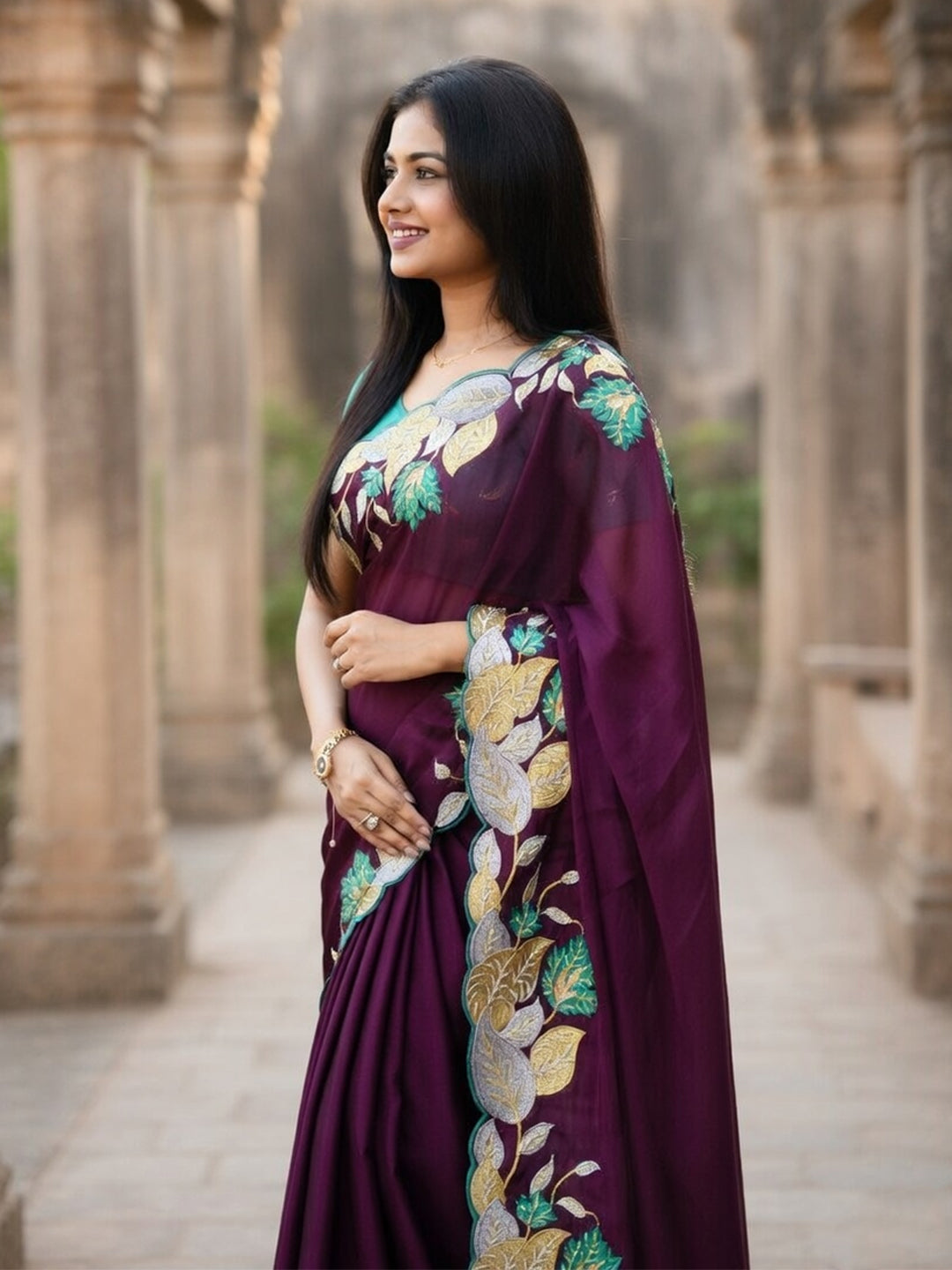 Urban Pallu Woven Design Poly Chiffon Traditional Saree