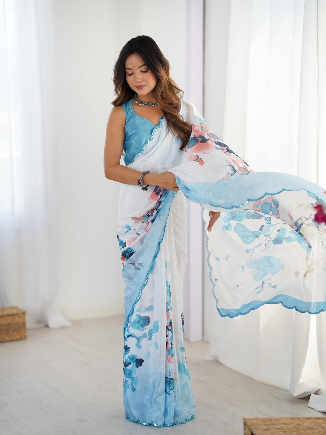 Urban Pallu Floral Sequinned Silk Blend Saree