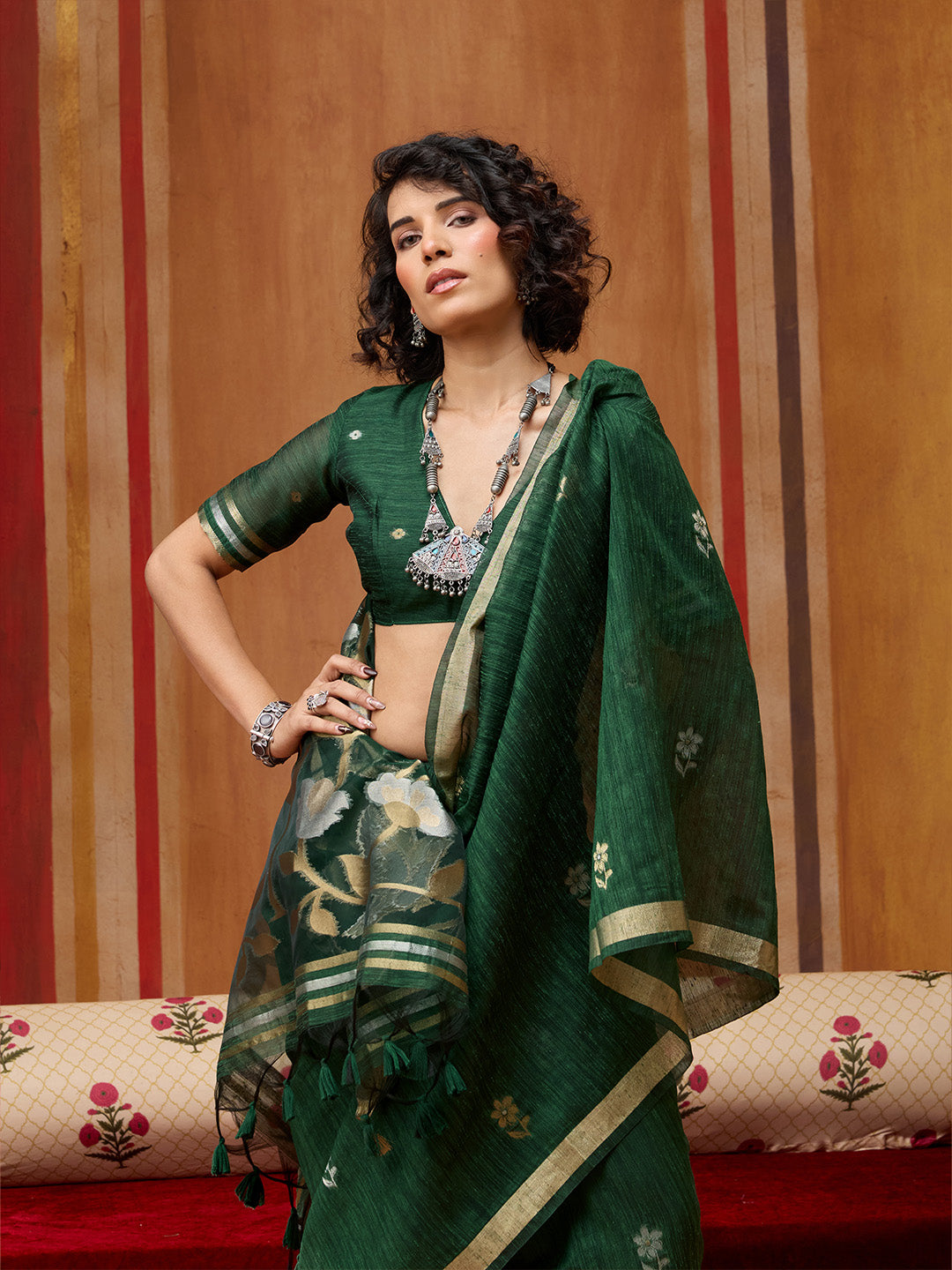 Urban Pallu Striped Silk Cotton Work Saree