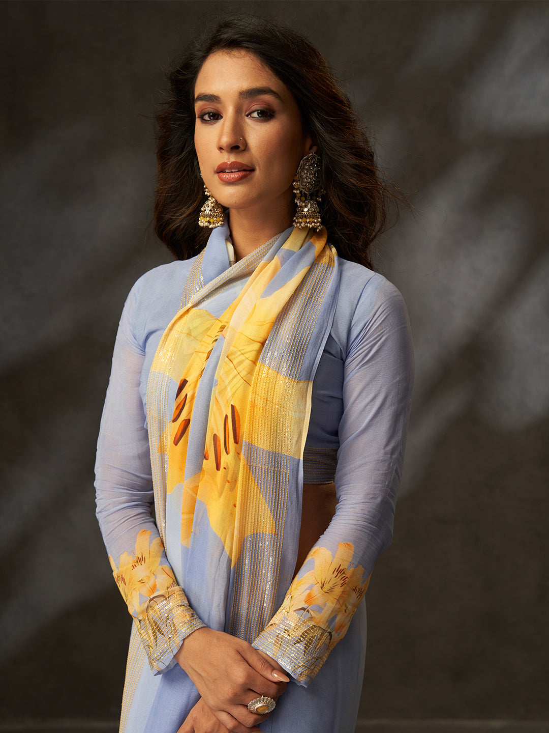 Urban Pallu Floral Sequinned Poly Georgette Designer Saree