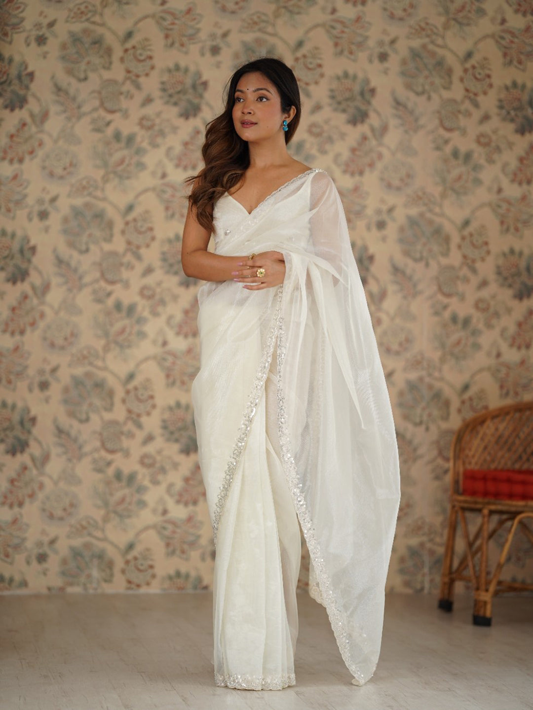Urban Pallu Embellished Sequinned Net Heavy Work Saree