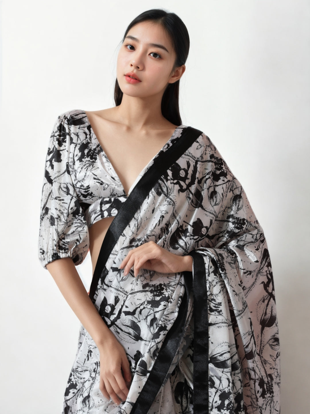 Urban Pallu Woven Design Silk Blend Fusion Saree