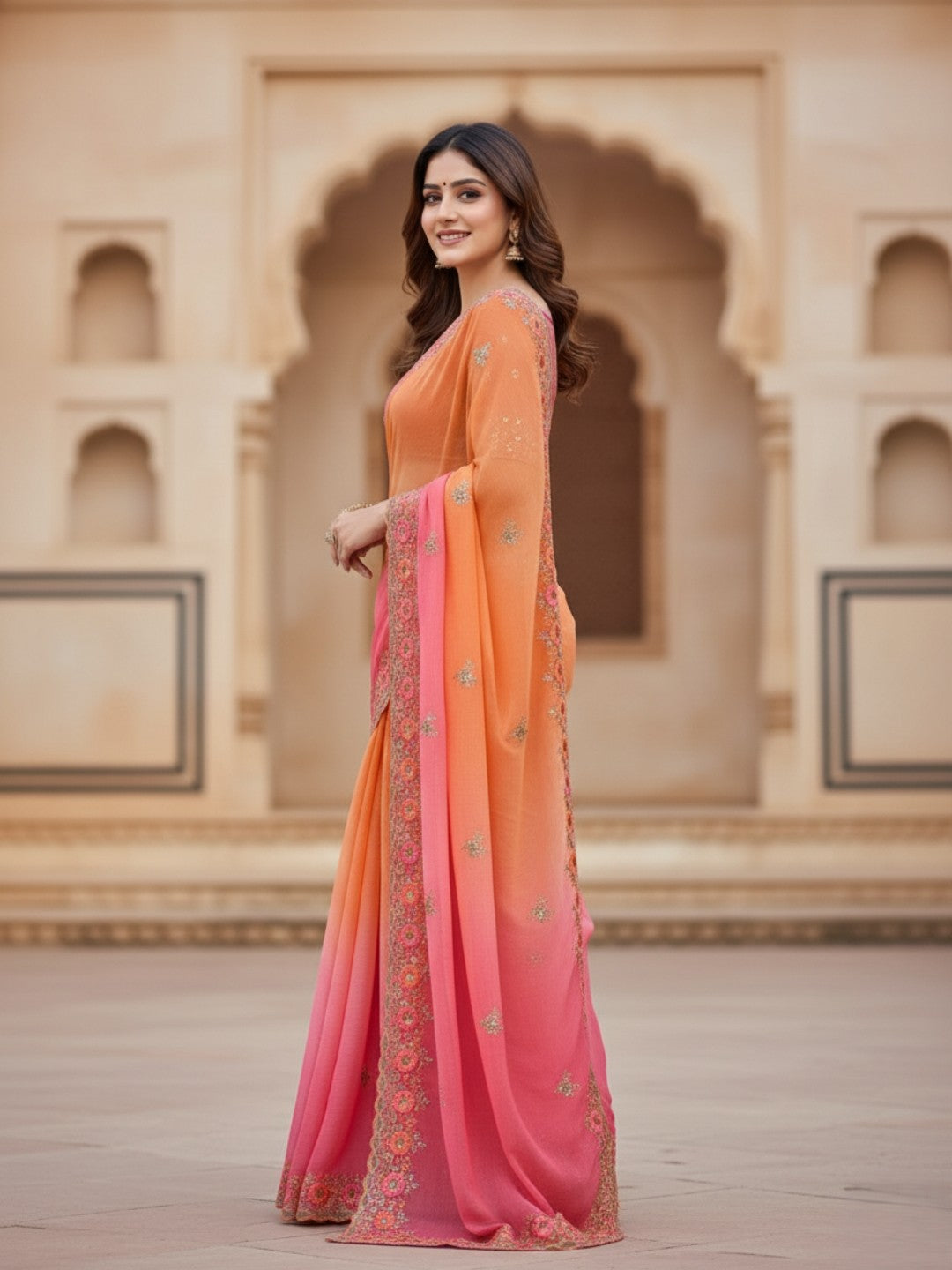 Urban Pallu Solid Poly Georgette Traditional Saree