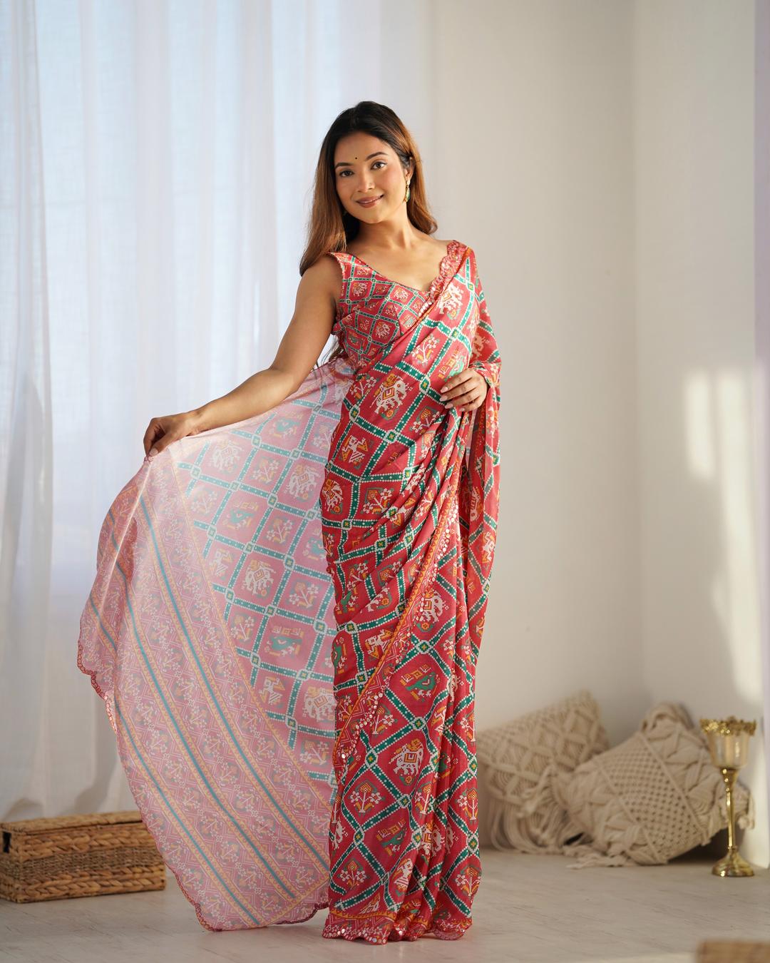 Urban Pallu Ethnic Motifs Mirror Work Silk Blend Saree