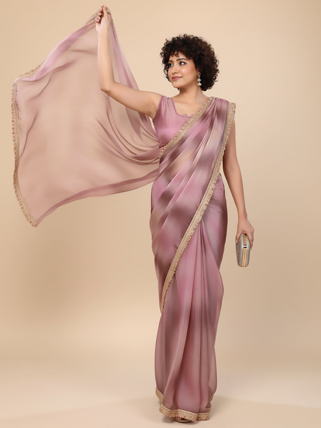 Urban Pallu Floral Sequinned Silk Blend Fusion Saree