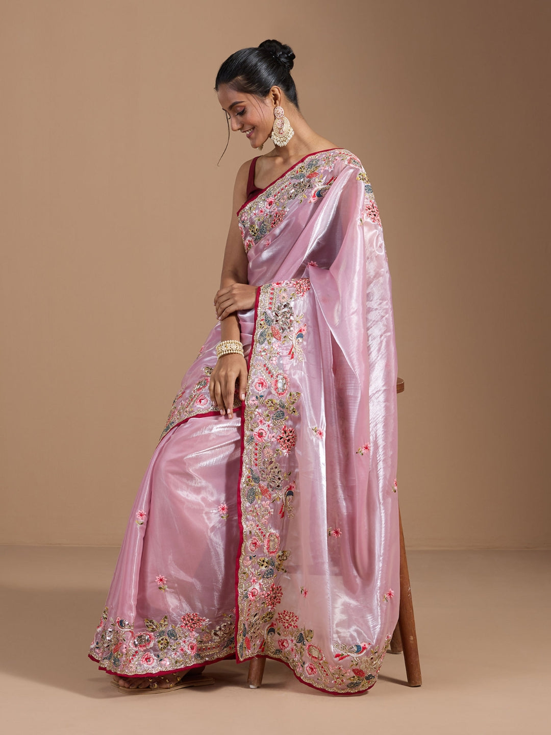 Urban Pallu Embroidered Tissue Festive Saree