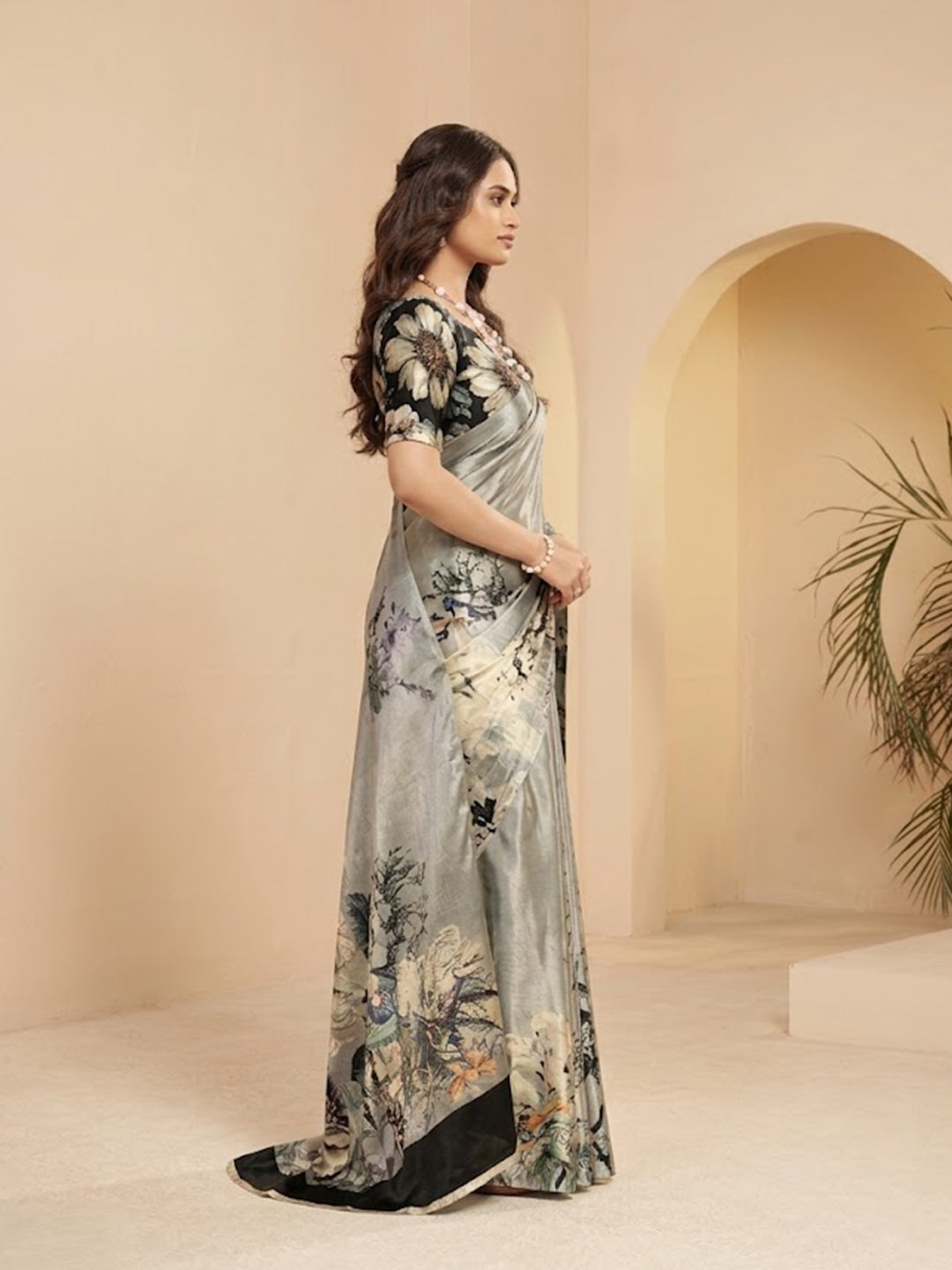 Urban Pallu Printed Poly Silk Work Saree