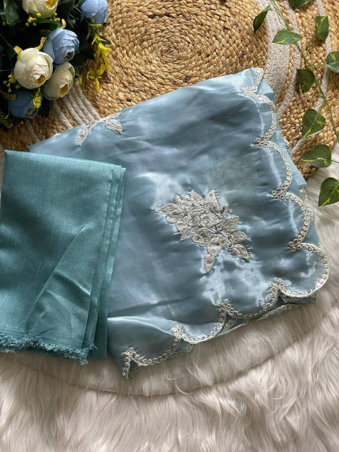 Urban Pallu Embroidered Silk Blend Festive Saree